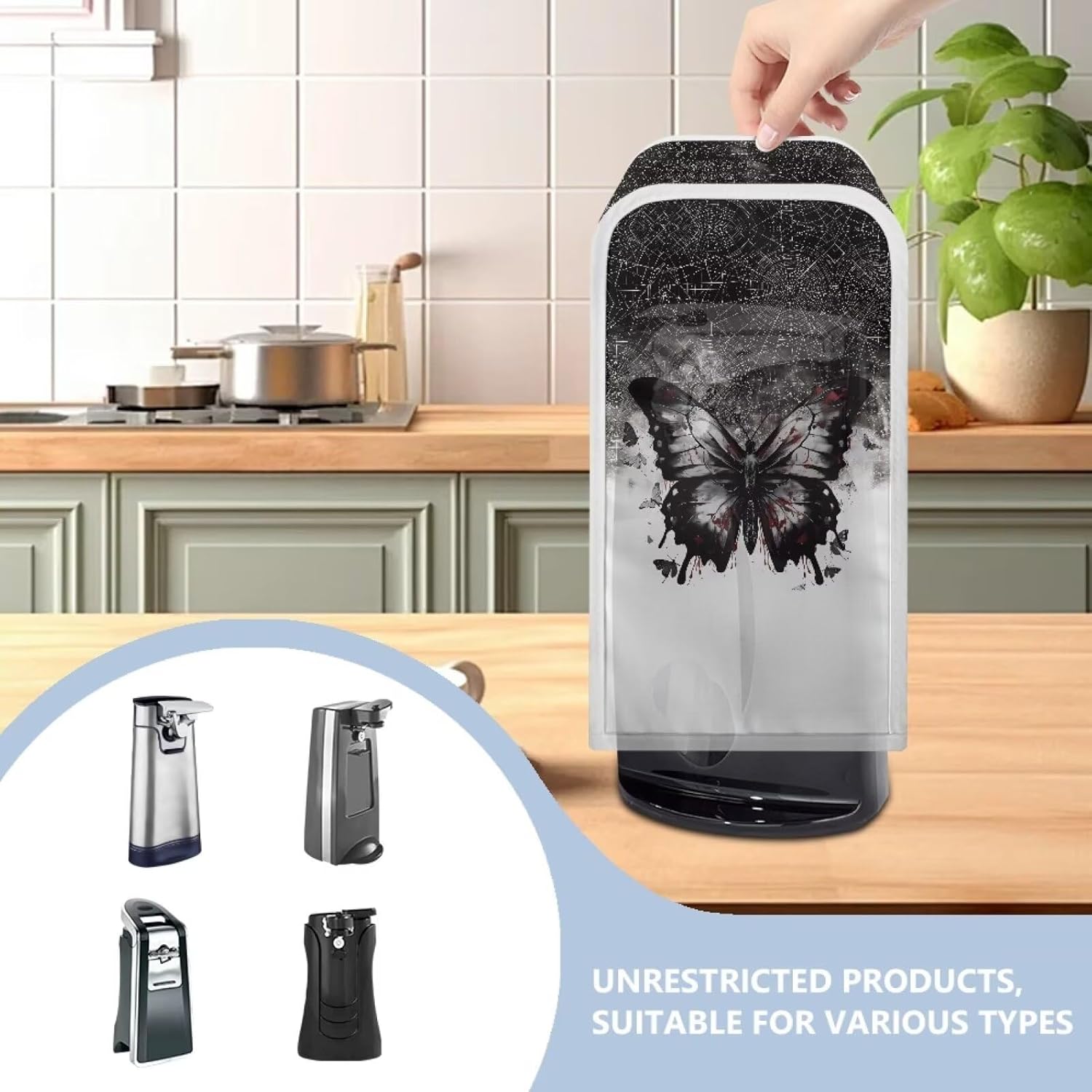 Suhoaziia Black Butterfly Can Opener Organizer Cover Case