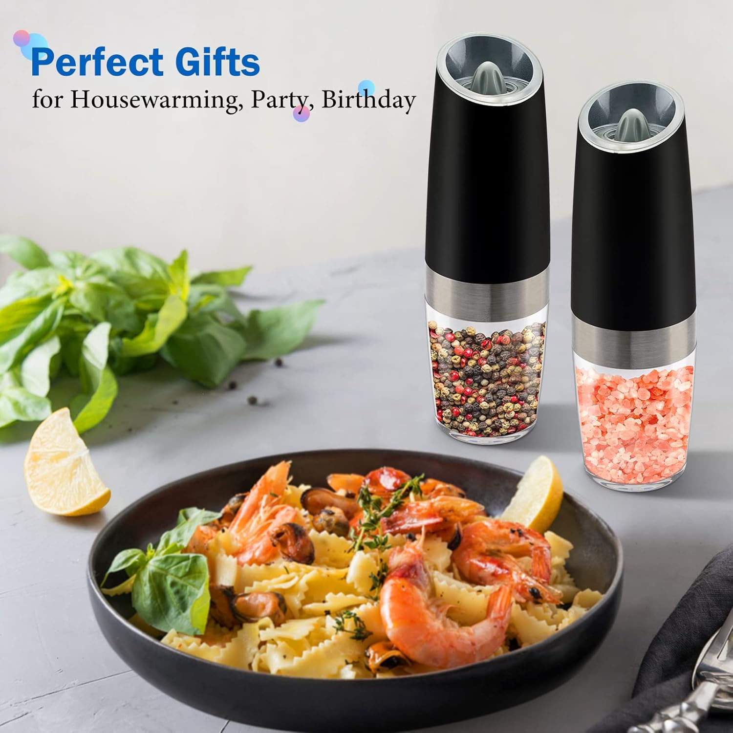 MOVNO Gravity Electric Pepper Salt Grinder Set with LED Light