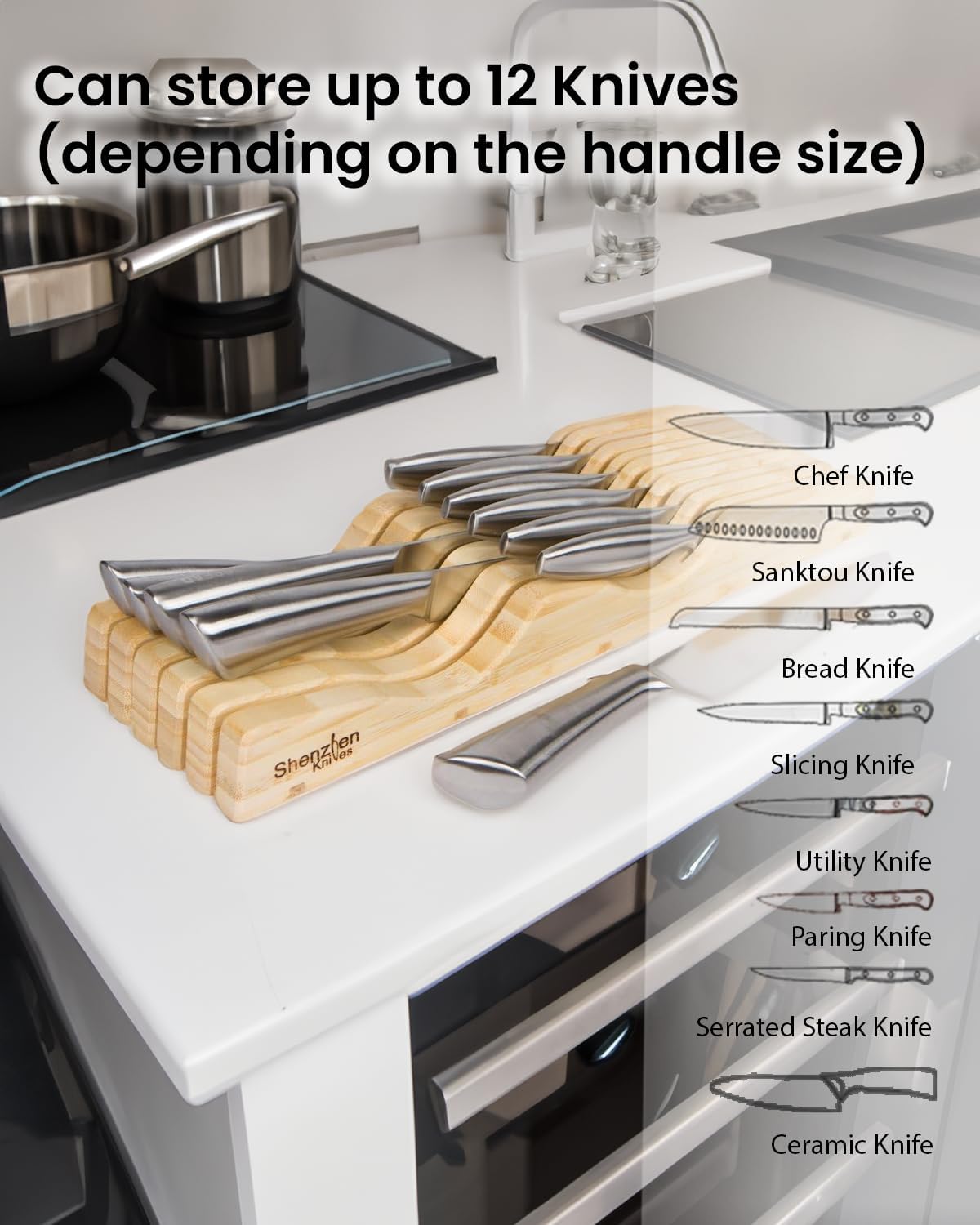 Space-Saving 11-Slot Knife Organizer for Kitchen Drawers