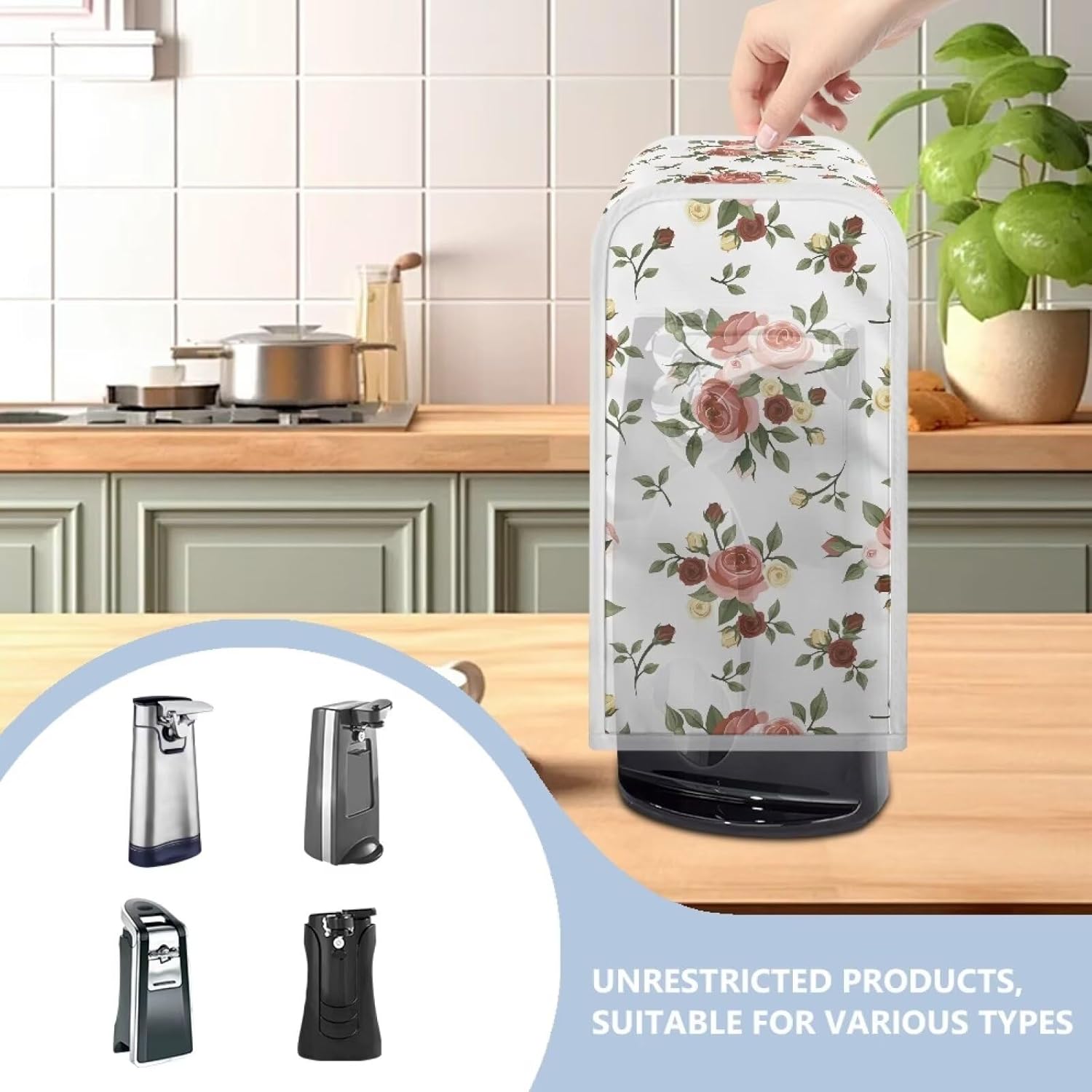 TODIYADDU Pretty Rose Camellia Can Opener Dust Cover Easy to Use Durable Fit