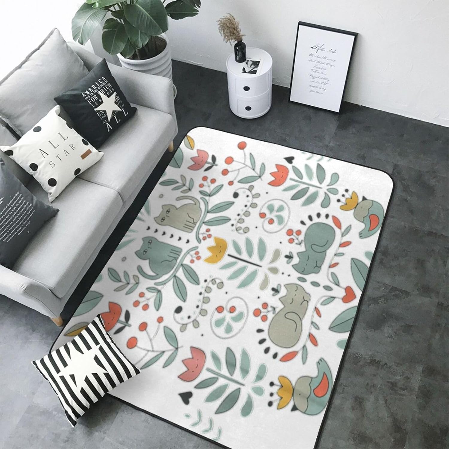 Funny Cats Birds and Flowers Non-Slip Floor Mat