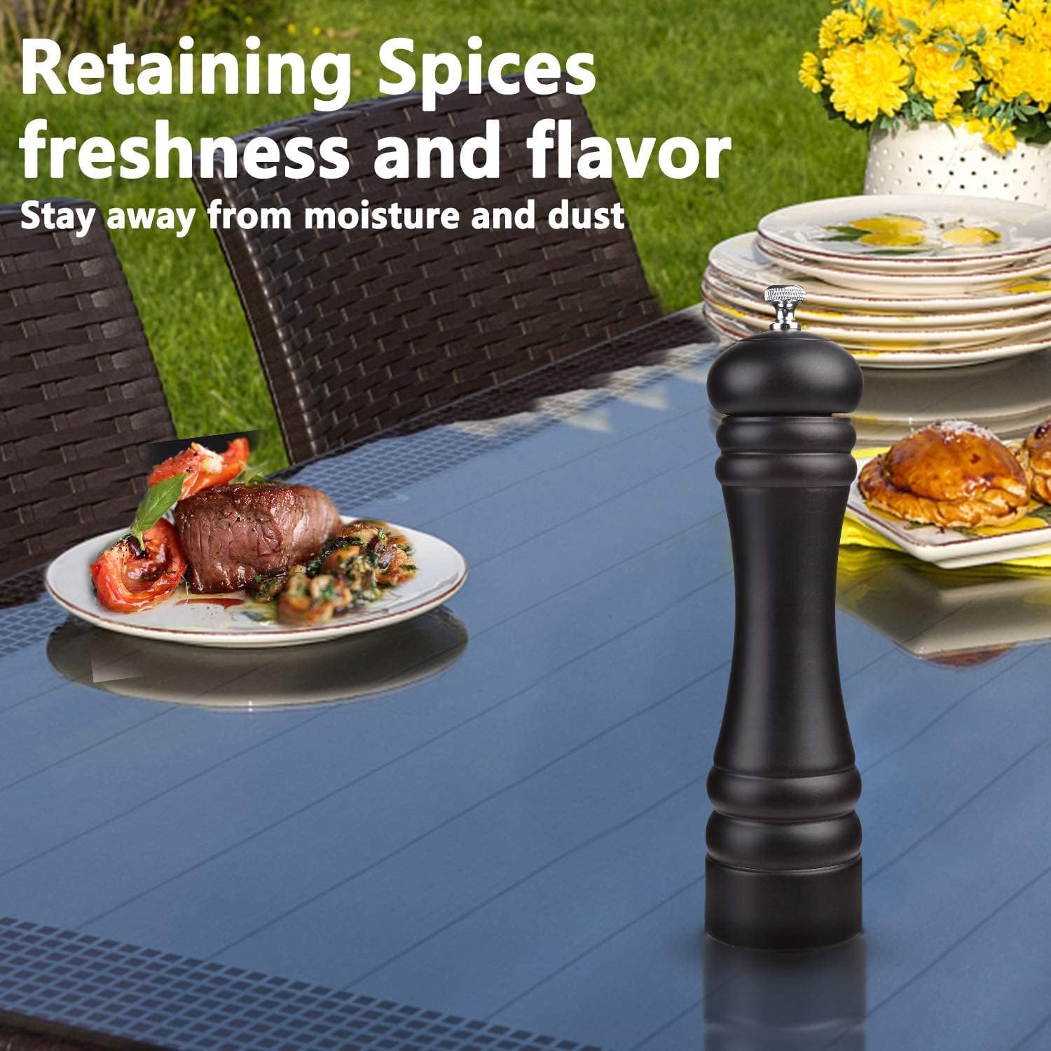 Black Pepper Mill Salt Grinder Refillable Adjustable Coarseness Ceramic