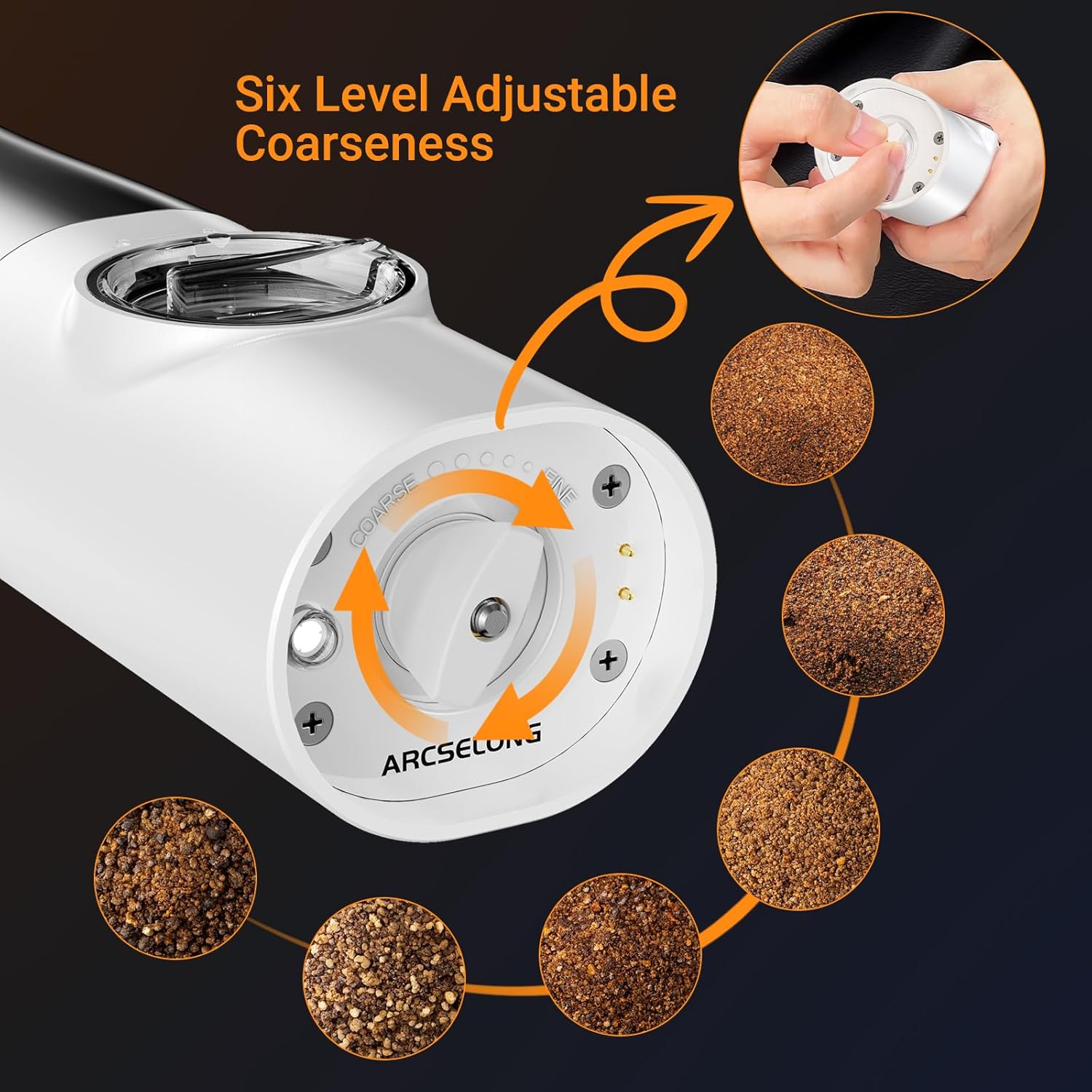 Arcselong Electric Salt Pepper Grinder Set Stainless Steel Top Rechargeable Base