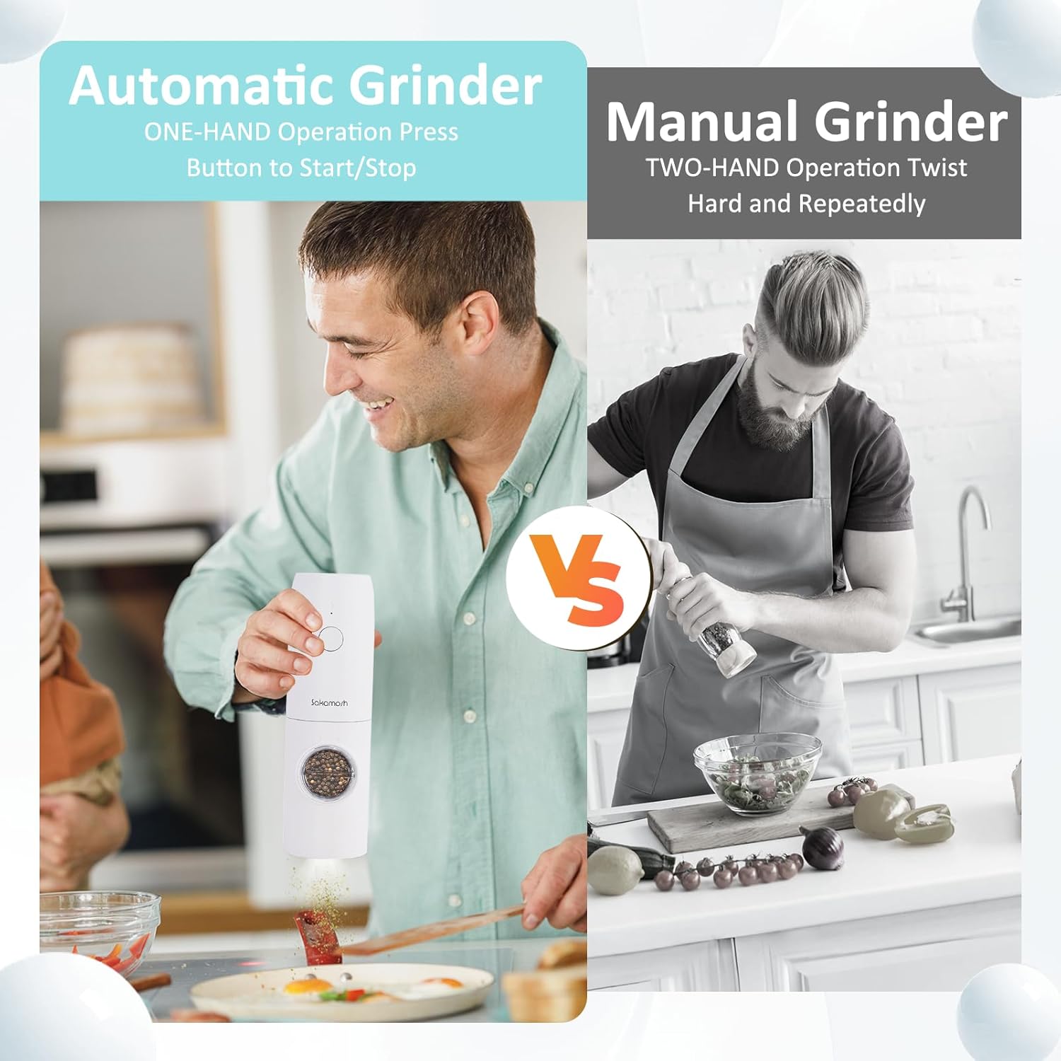 Adjustable Coarseness Rechargeable Salt Pepper grinder Set with LED Lights