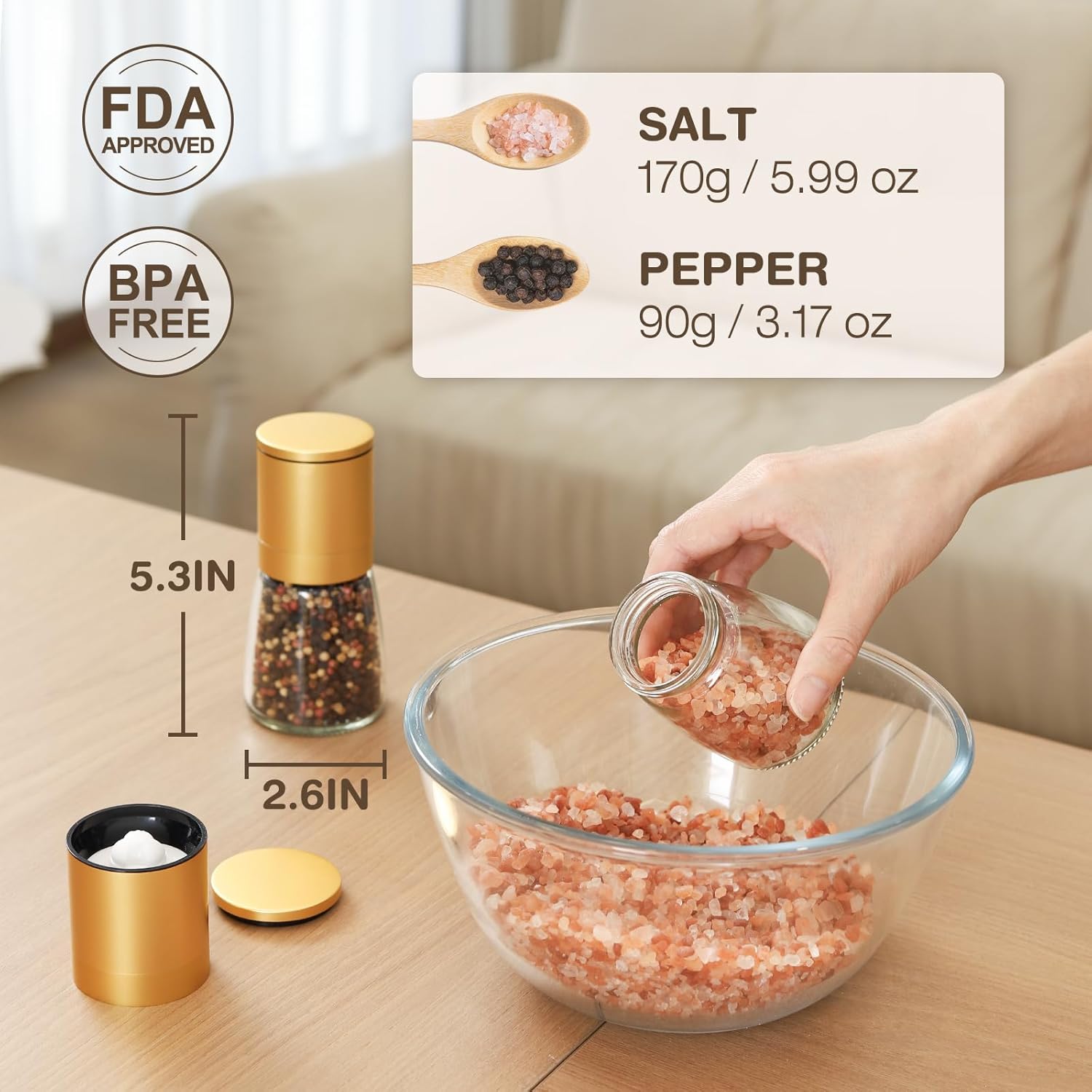 Vucumber Gold Pepper Salt Grinder