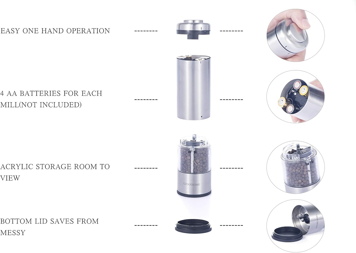GZOOGHOME 2-Piece Electric Salt and Pepper Mill Set