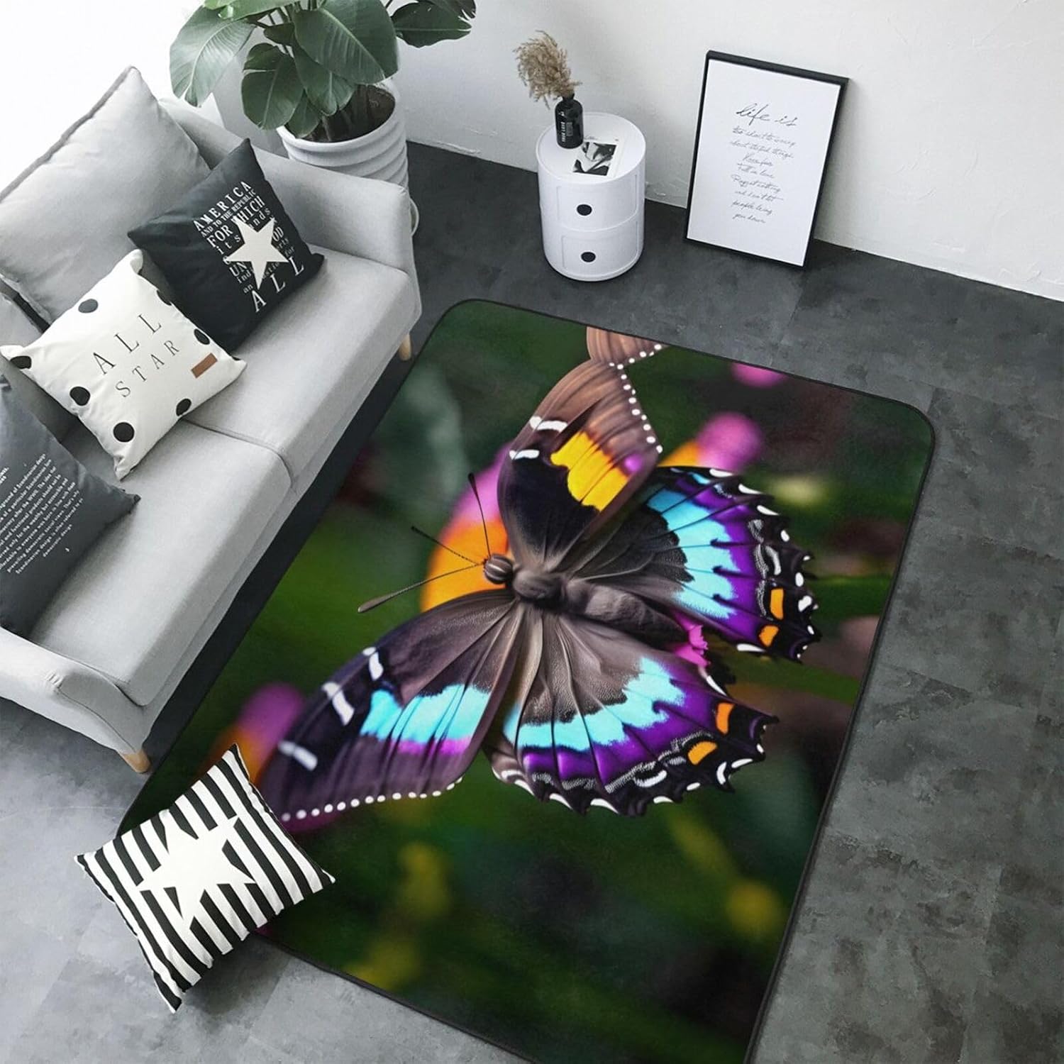 Elegant Butterfly Print Non-Slip Floor Mat for Home