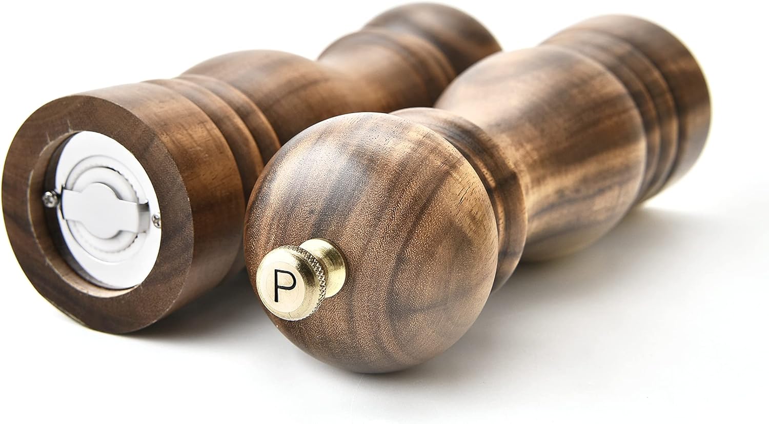 ACACIA WOOD SALT AND PEPPER GRINDERS SET REFILLABLE CERAMIC DURABLE