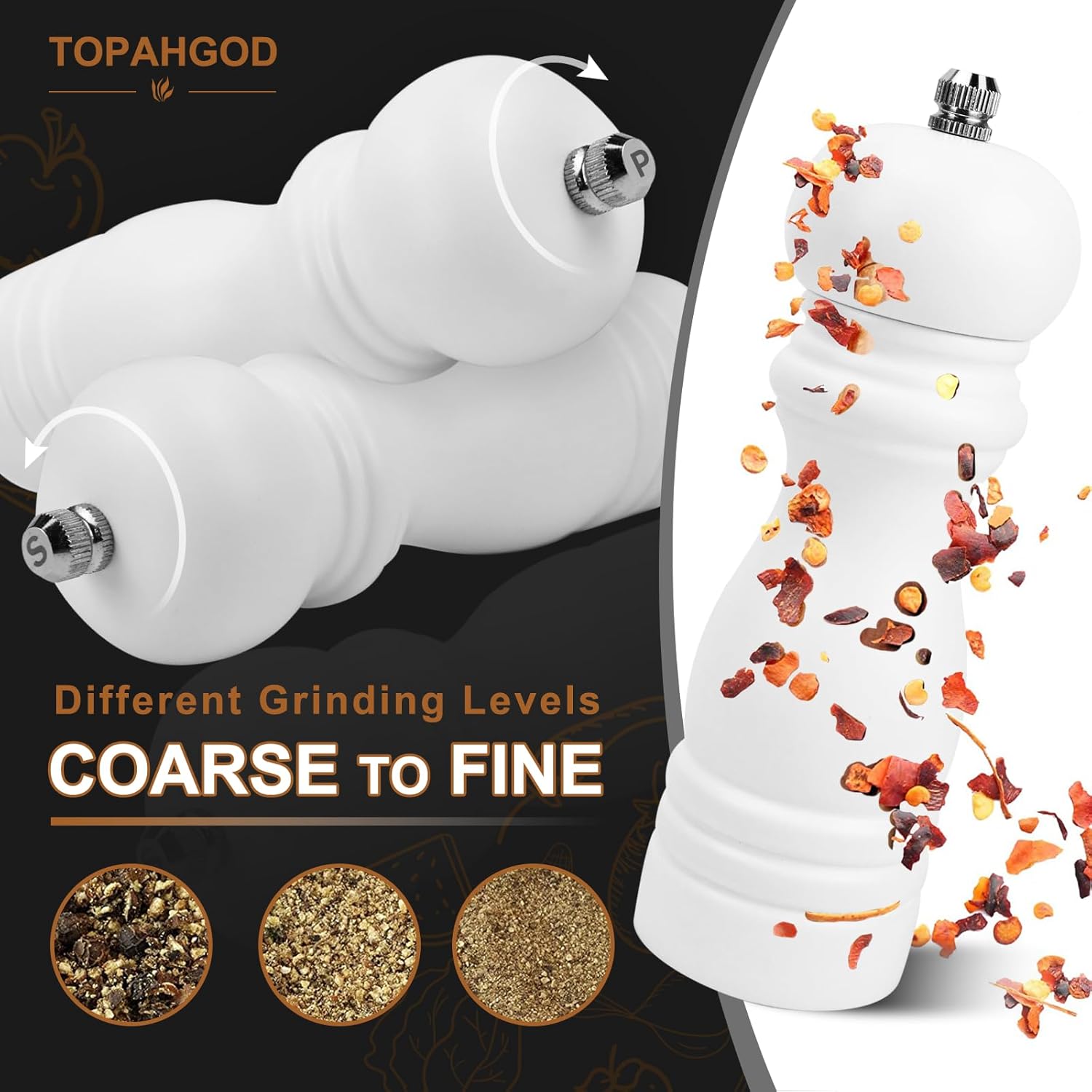 Premium Salt Pepper Grinder Set with Wooden Case