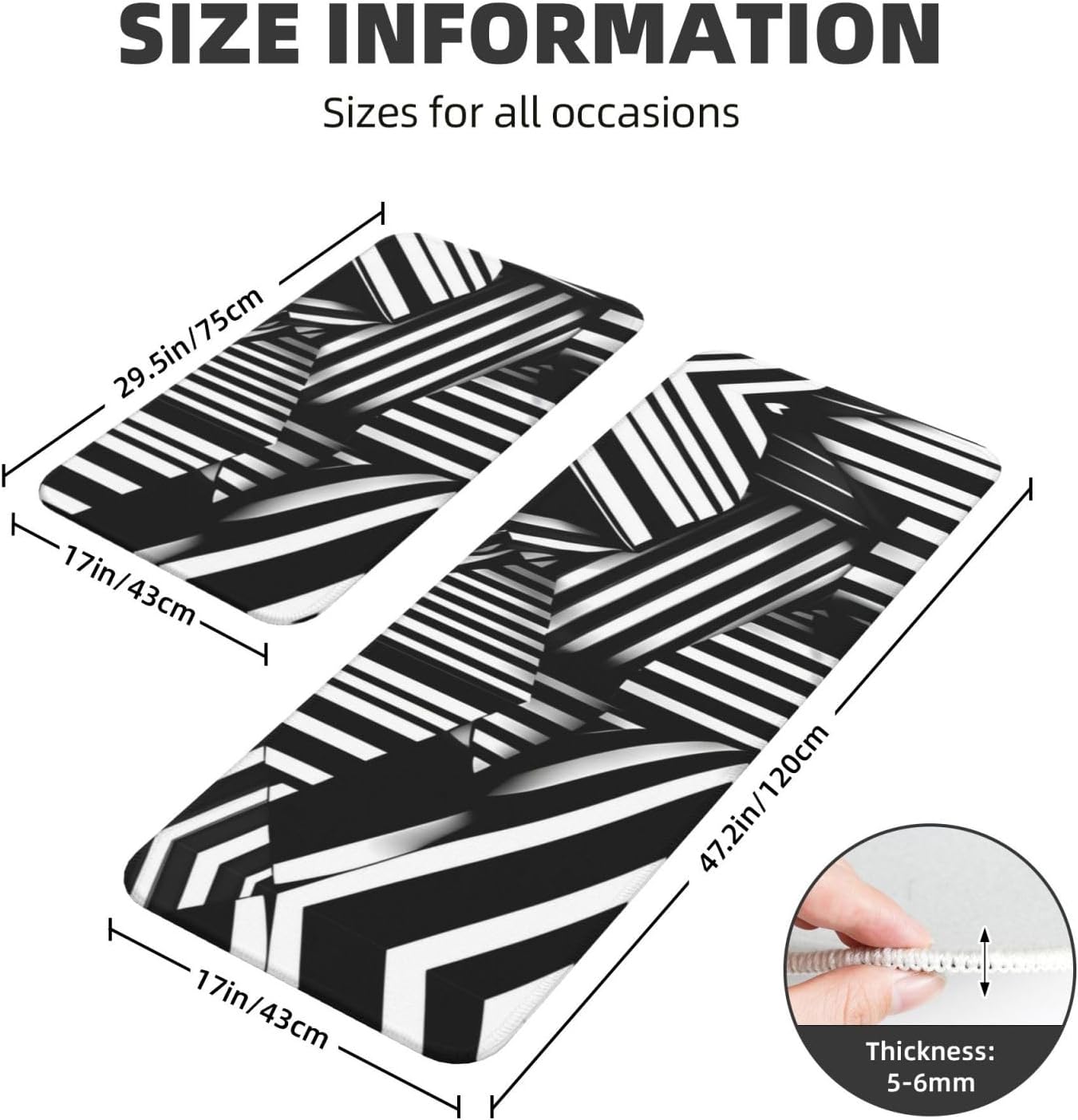 2-Pack Black and White Geometric Kitchen Floor Mats