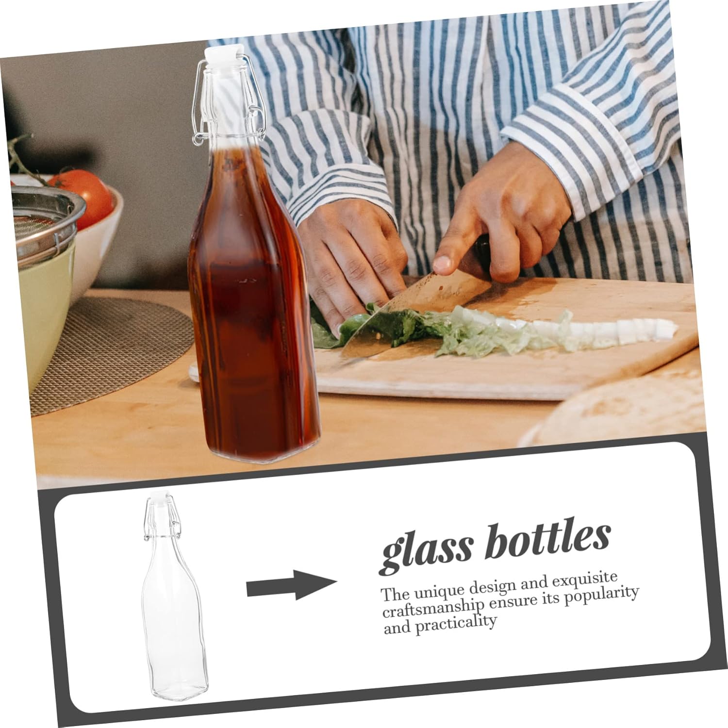 Cabilock Glass Juice Bottles 2 Pack - Reusable Oil Sauce Vinegar Storage