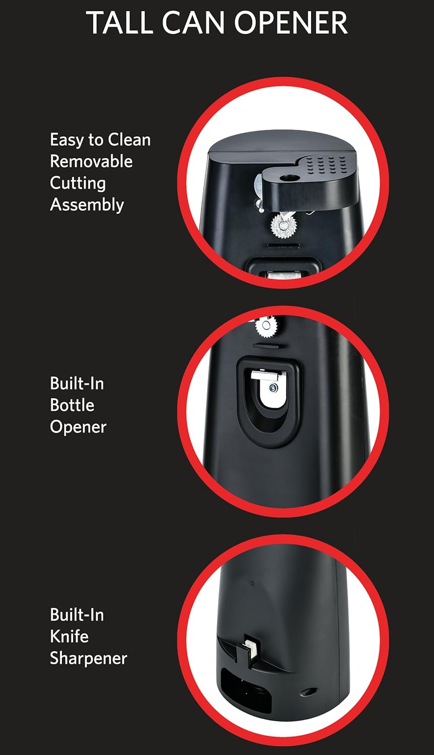 Ultra-Compact 2-in-1 Electric Can Bottle Opener One-Touch Design Black