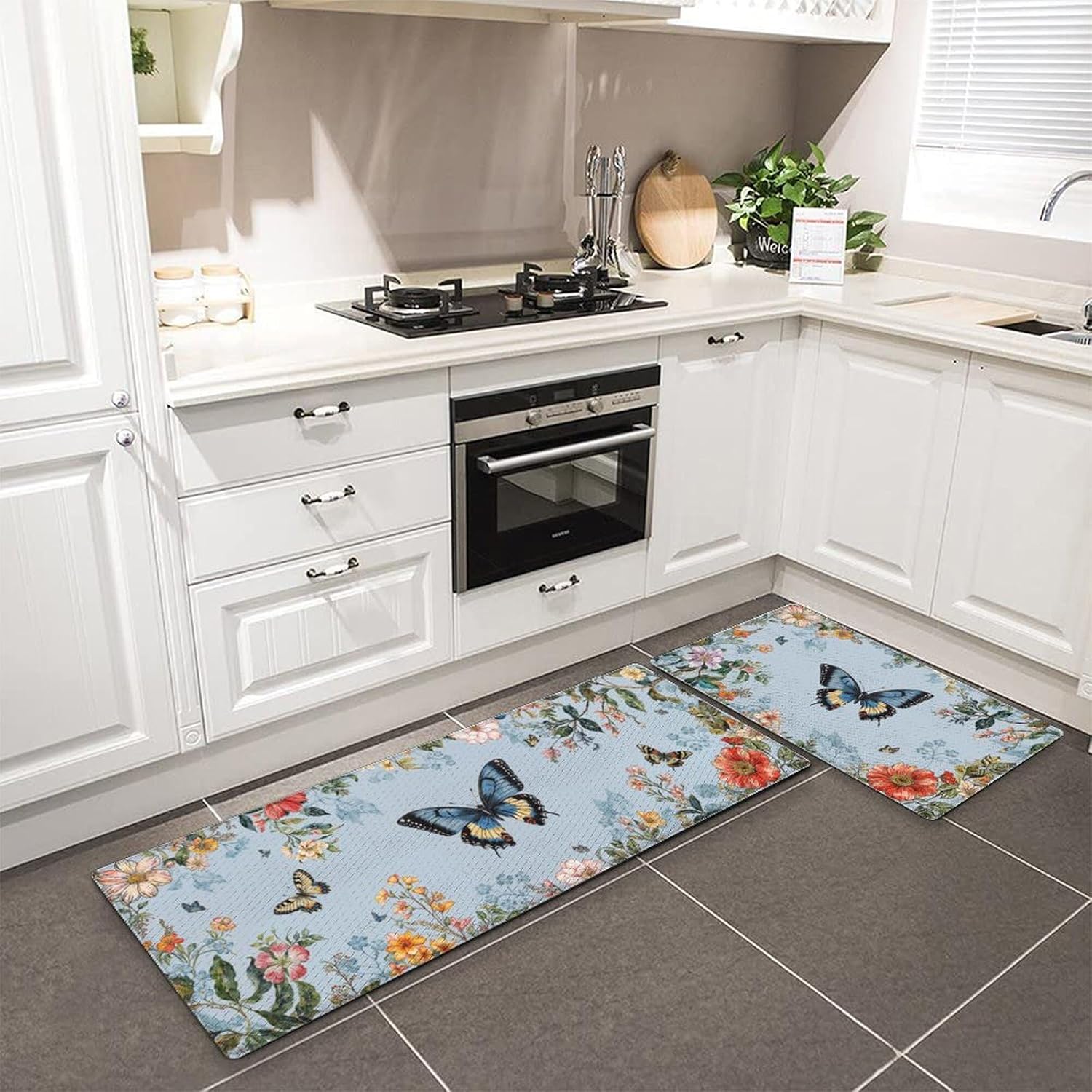 Floral Kitchen Mats Set - Non-Slip Waterproof for Home Kitchen