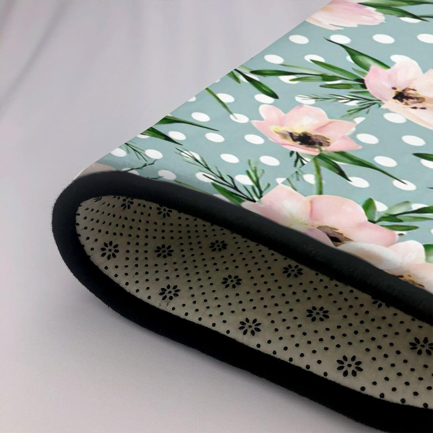 Polka Dots Flowers Print Non-Slip Floor Mat 80x58in