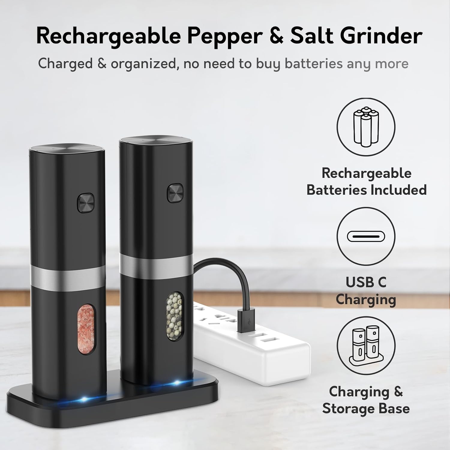 Syaws Electric Salt and Pepper Grinder Set with Charging Base