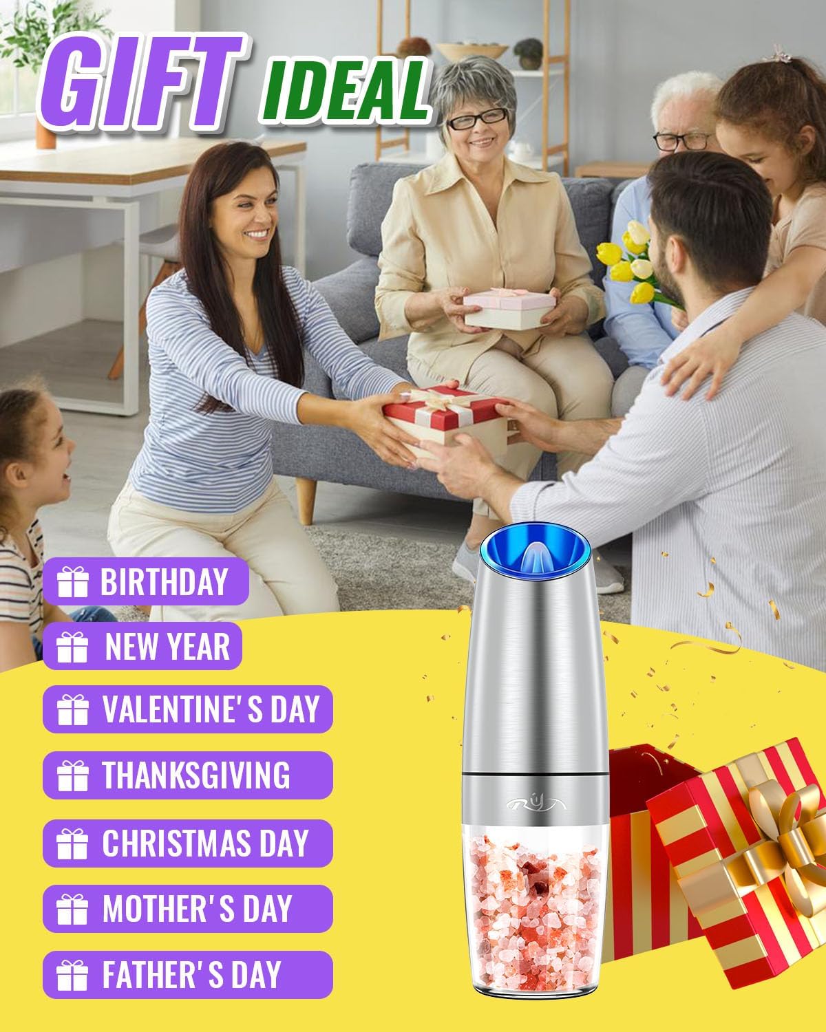 Rongyuxuan Gravity Electric Salt and Pepper Mill Set