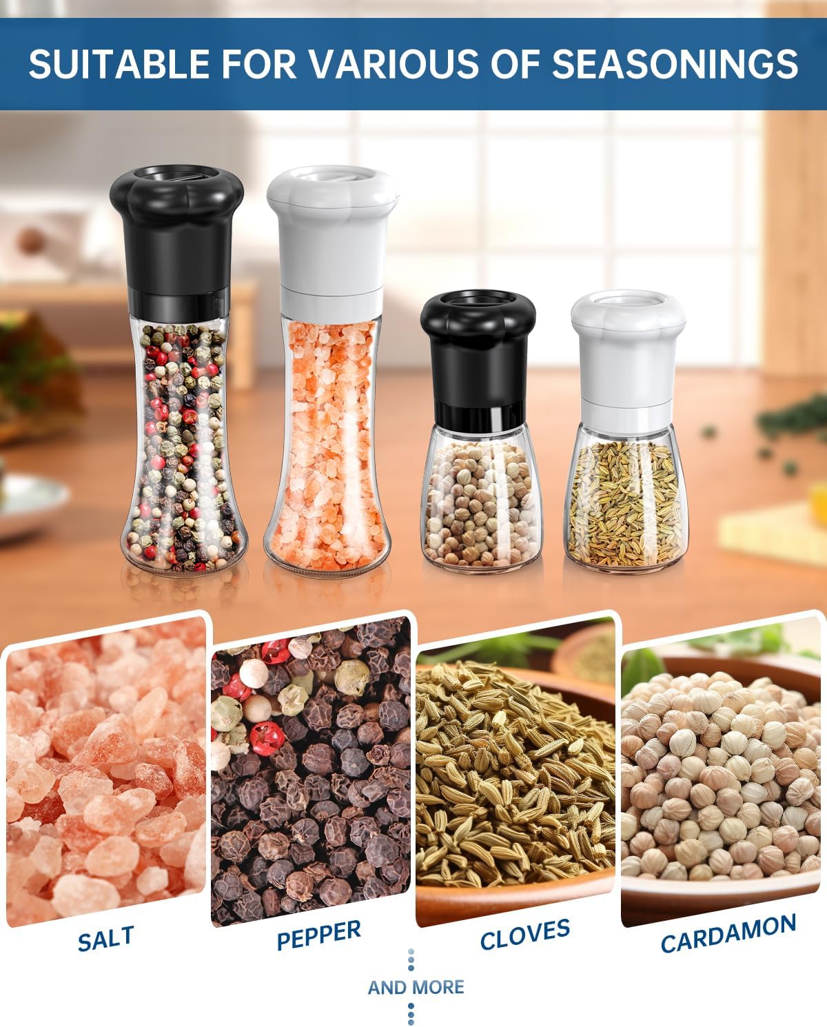 Elegant Professional Salt Pepper Grinder Set for Chefs Hat Appearance