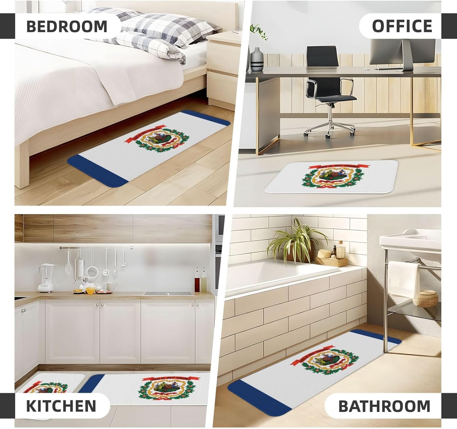 West Virginia Flag Kitchen Mats - Non-Slip Waterproof Rust Resistant
