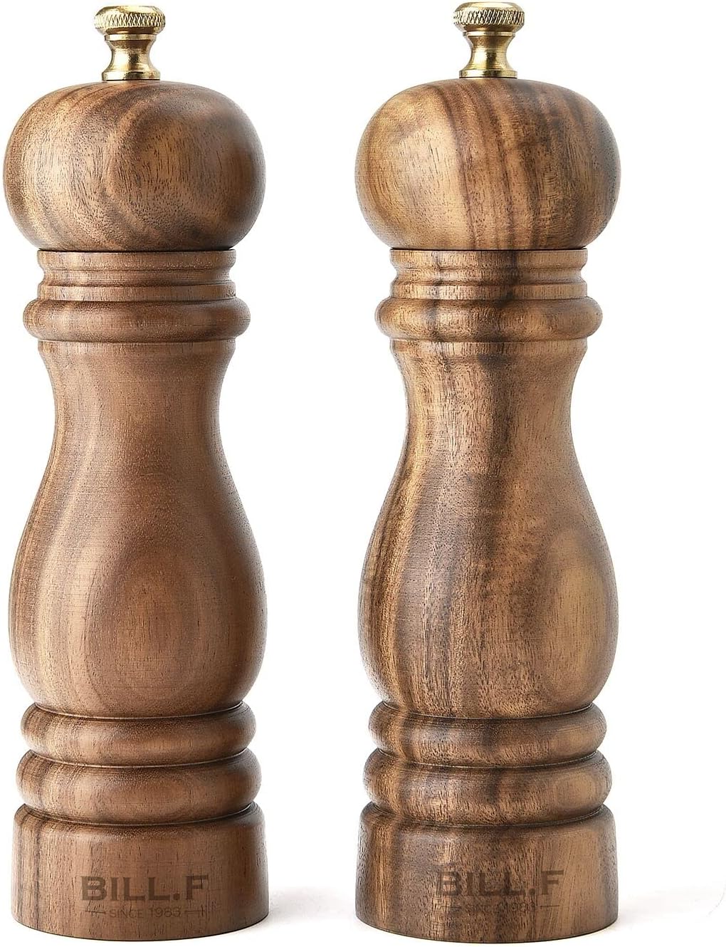 ACACIA WOOD SALT AND PEPPER GRINDERS SET REFILLABLE CERAMIC DURABLE