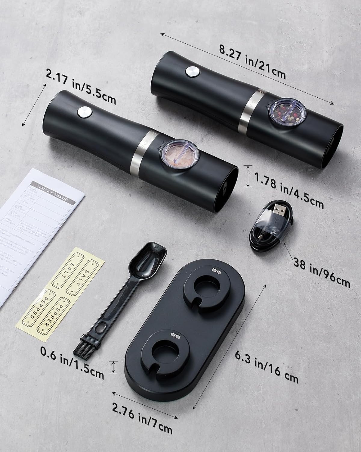 FORLIM Rechargeable Electric Salt Pepper Grinder Set with Charging Base