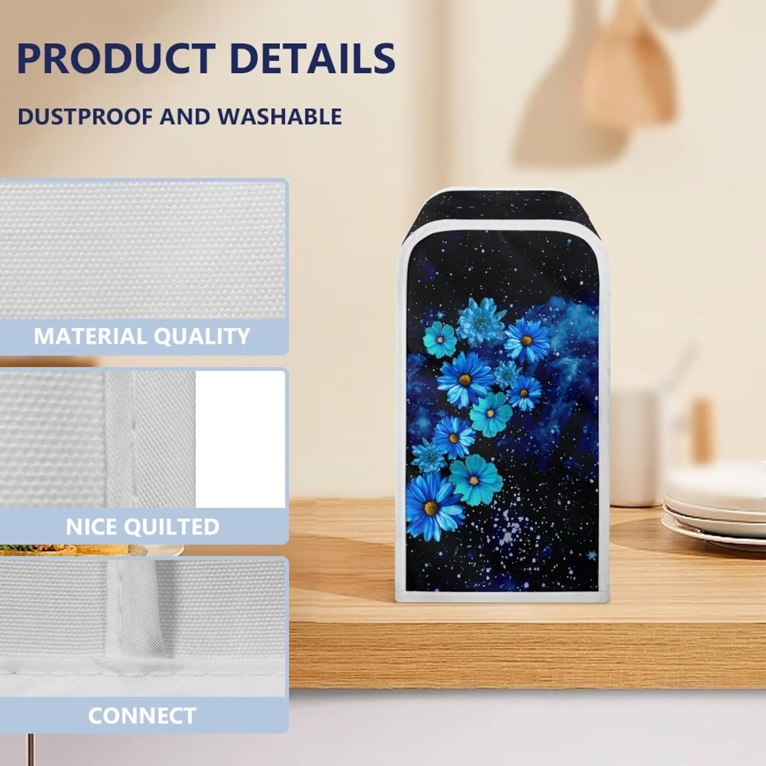 Kathyboom Blue Flowers Can Opener Dust Cover Water Resistant Machine Washable