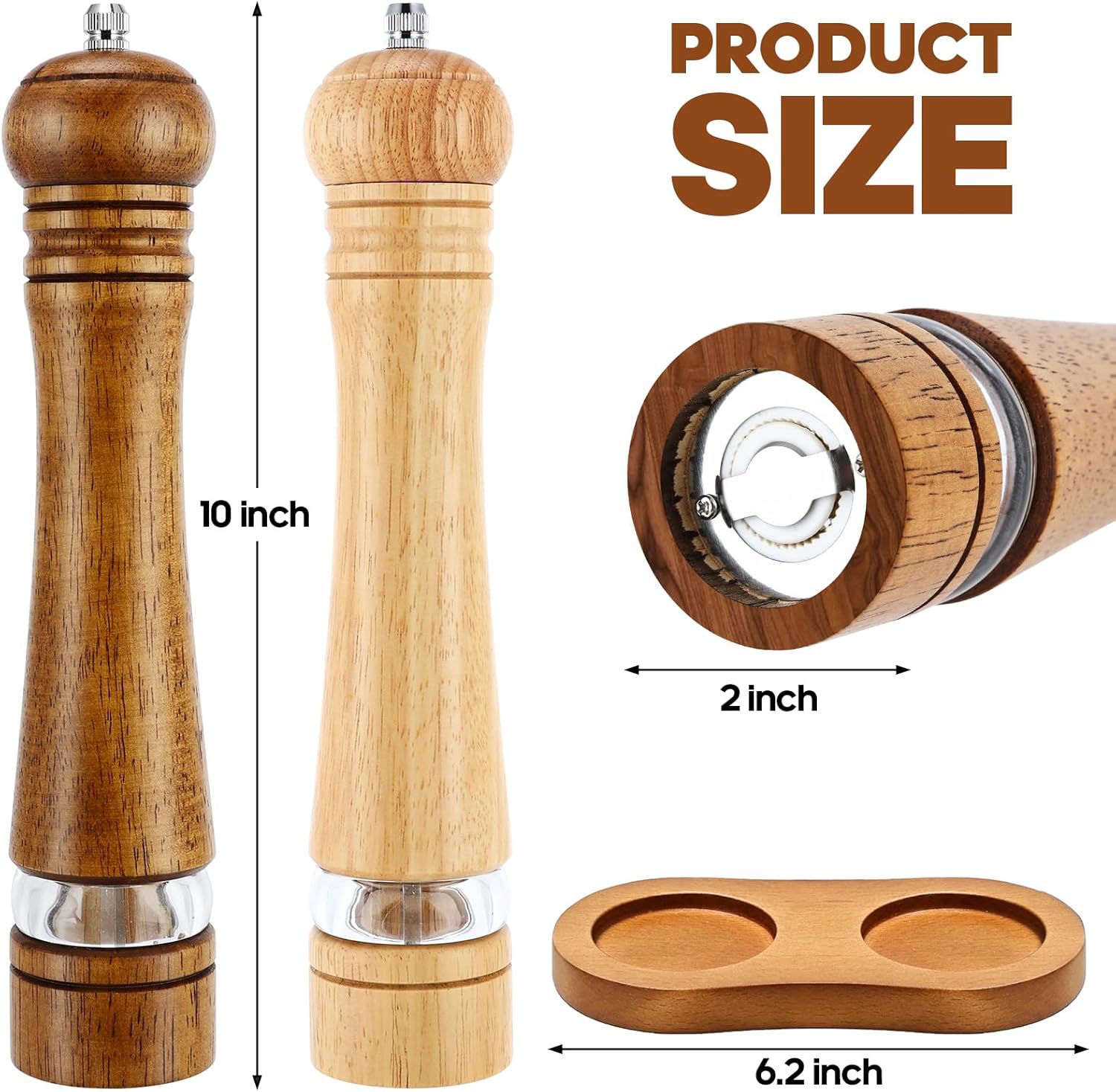 Elegant Twin 10-Inch Wooden Salt and Pepper Mill Set