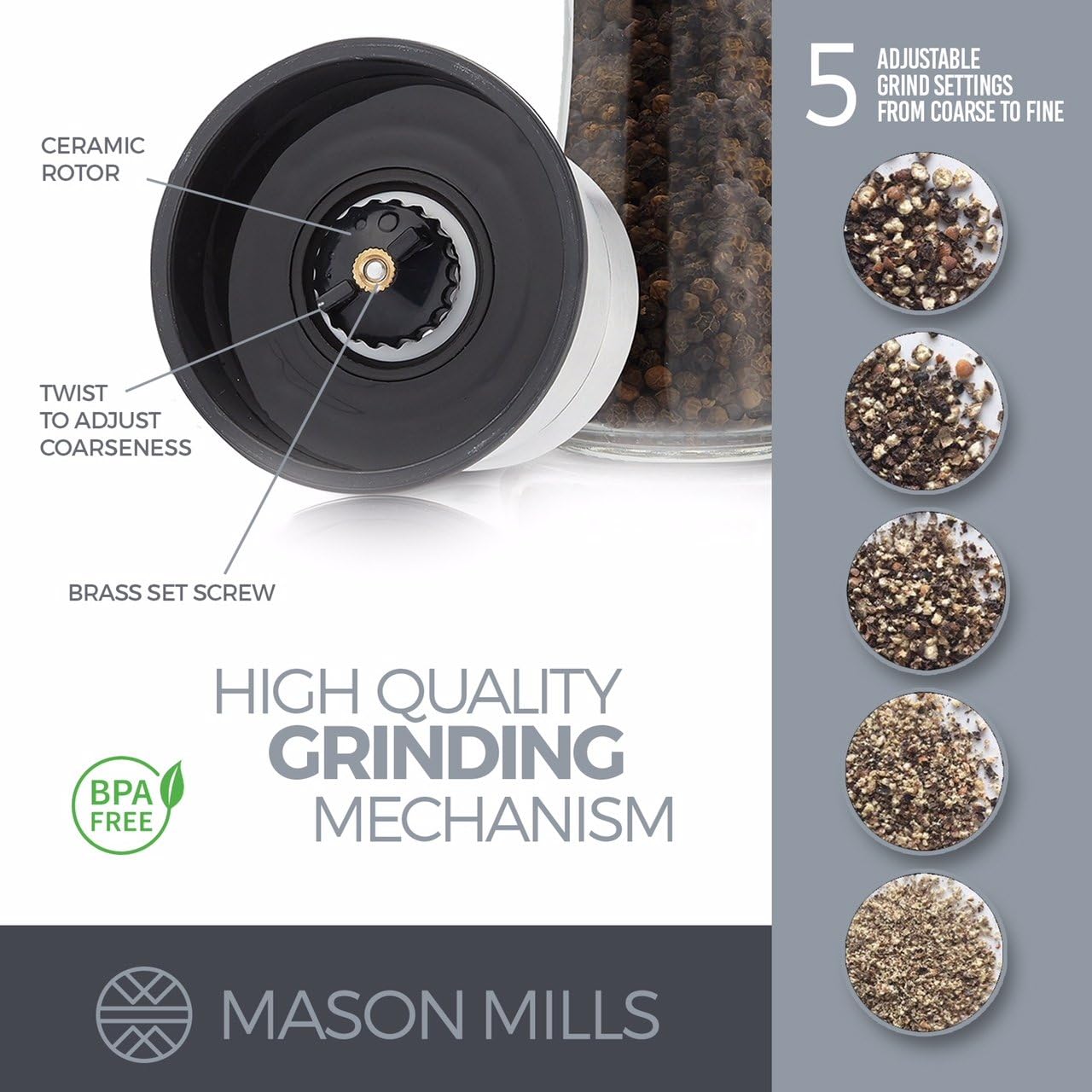 Mason Mills Stainless Steel Salt Pepper grinder Set