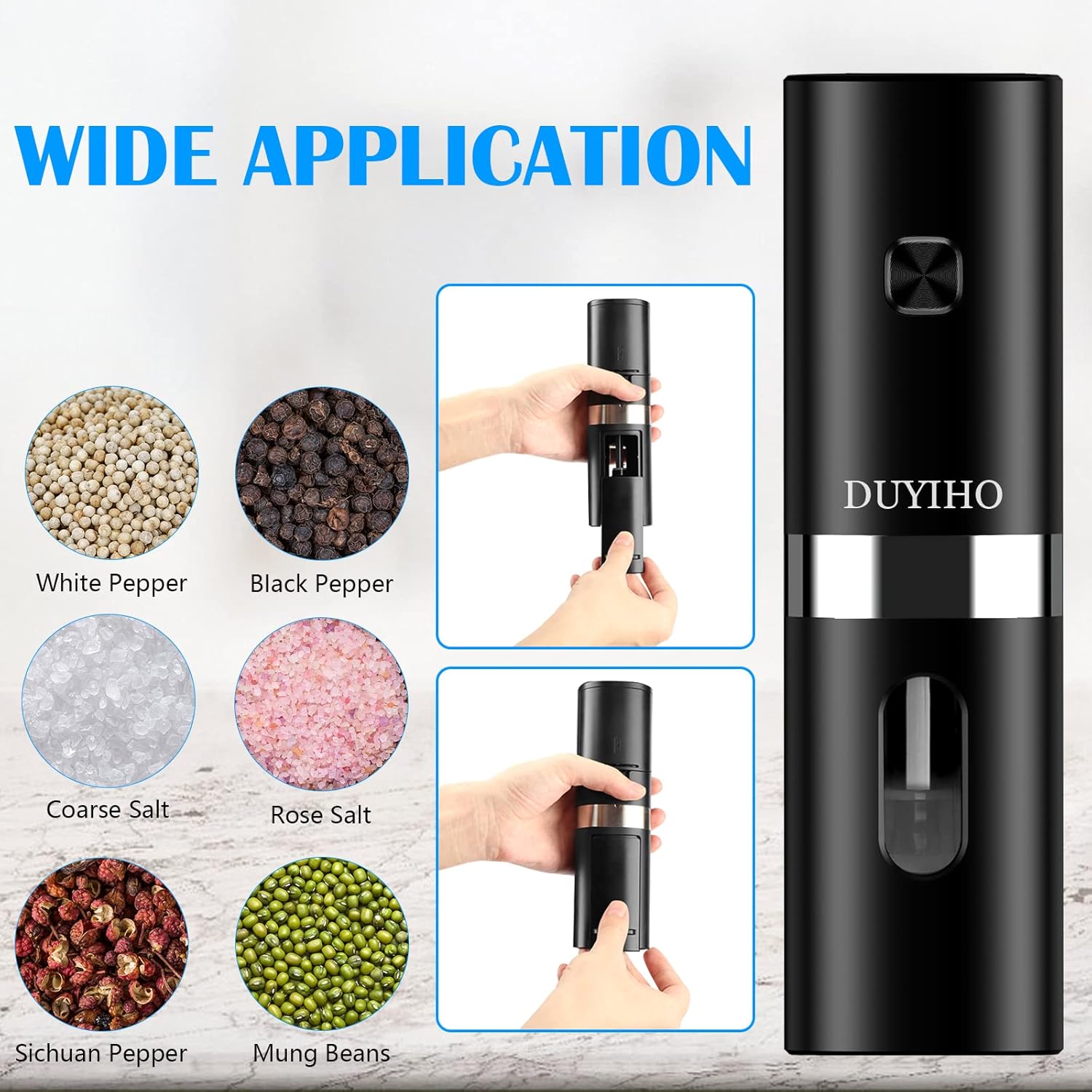 Rechargeable Salt Pepper Grinder Set with LED Light and Double Charging Base