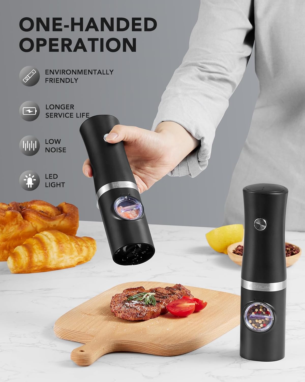 FORLIM Rechargeable Electric Salt Pepper Grinder Set with Charging Base