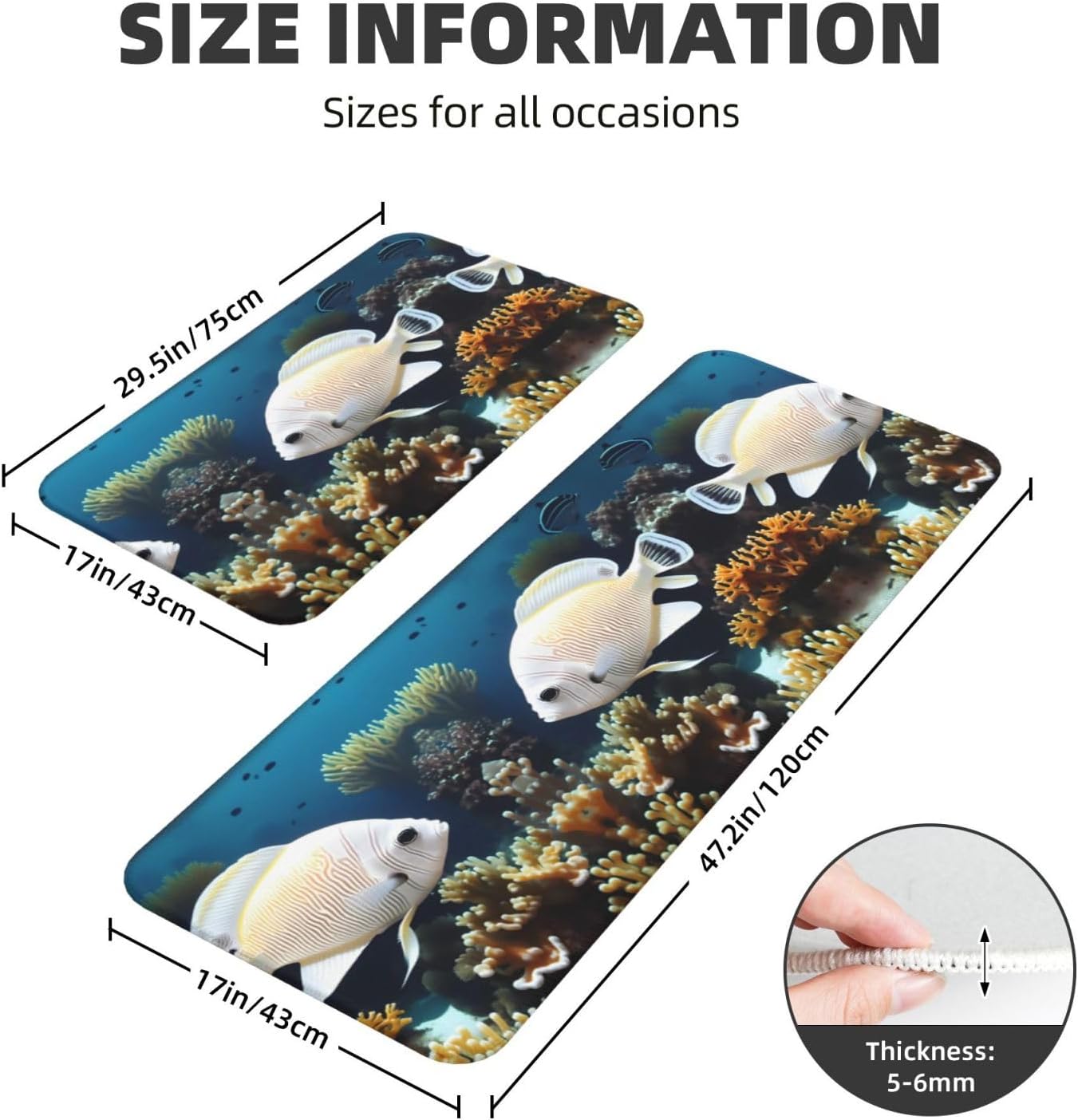 White-Golden Fish Print Kitchen Mat Non-Slip Waterproof Comfortable
