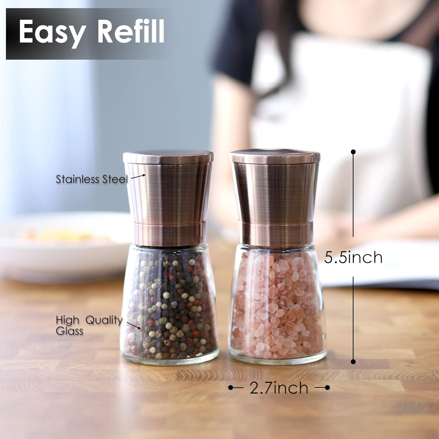 Vzaahu - Stainless Steel Salt and Pepper Generators with Magnetic Lid