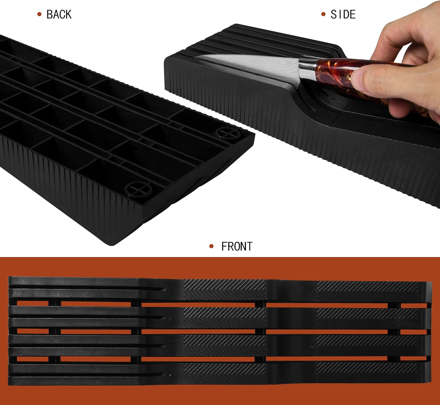 knife safe holder with slots and black finish