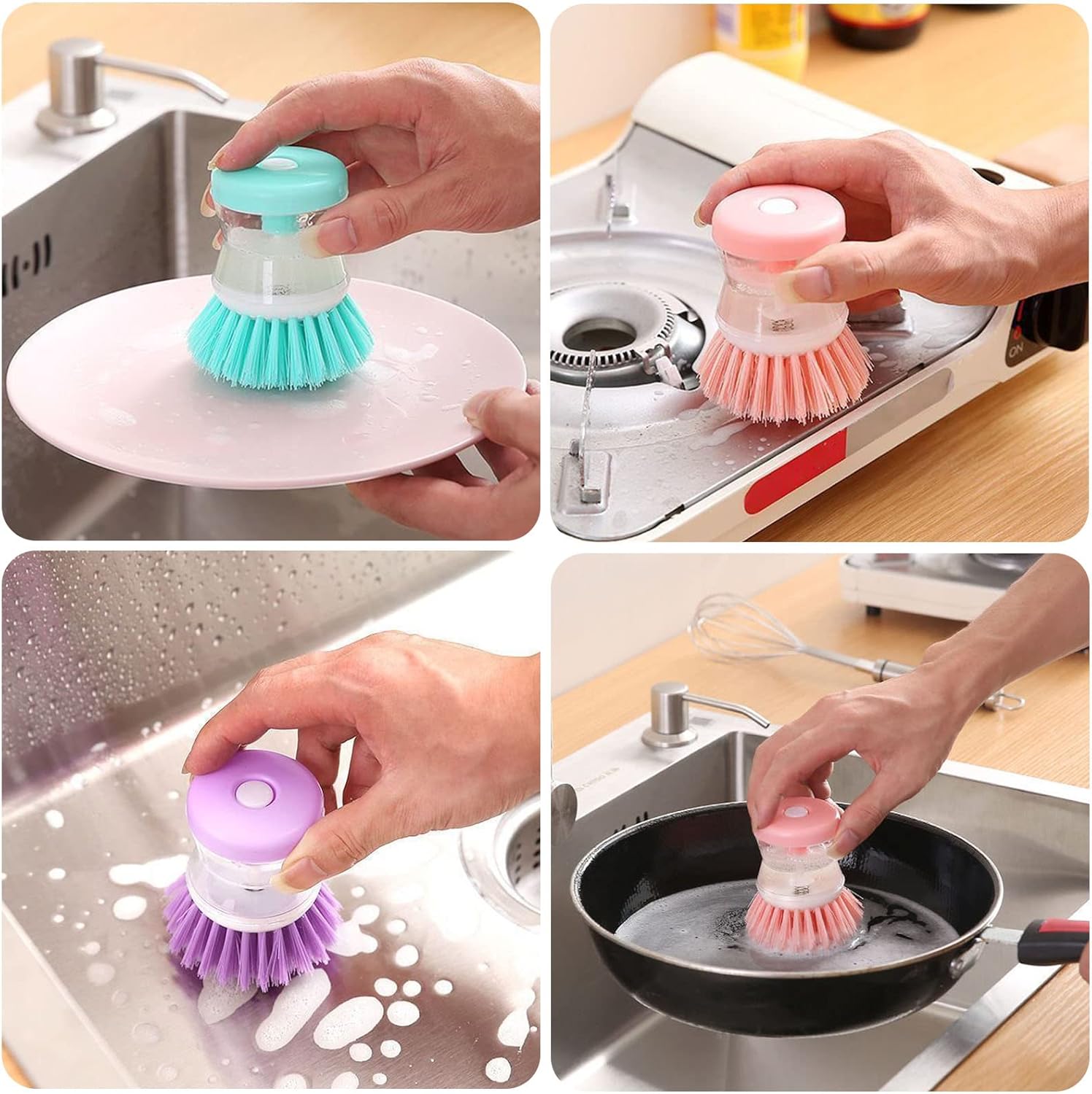 Invoda 3-Piece Soap Dispenser Palm Brushes