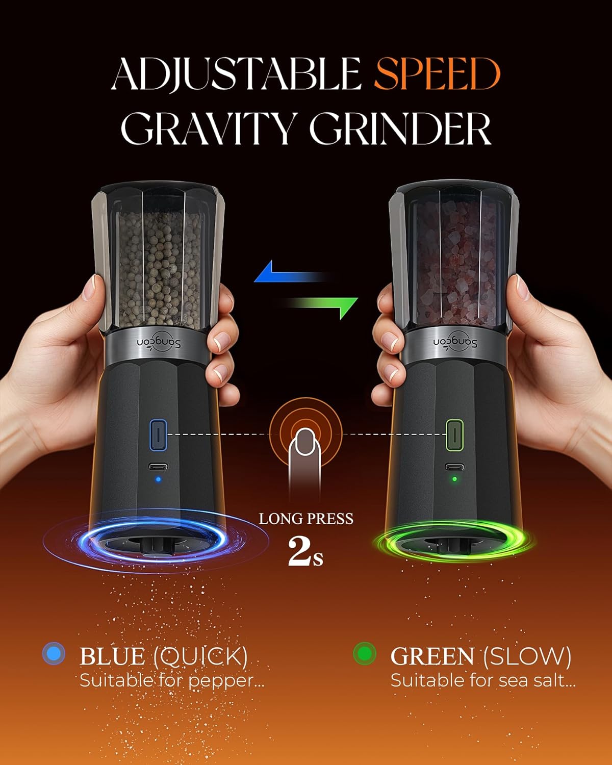 Compact Durable and Versatile Electric Salt and Pepper Grinder Set