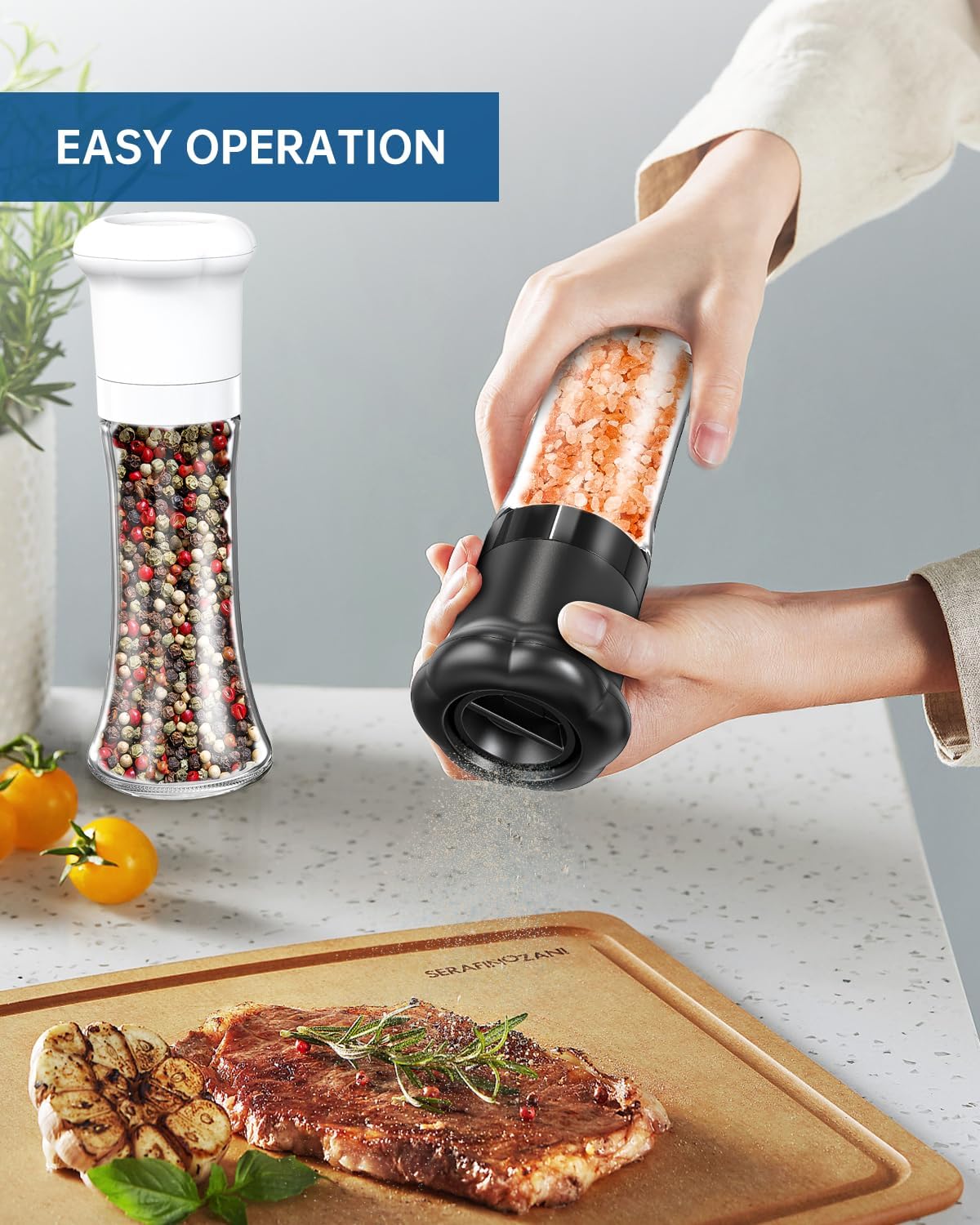 Elegant Professional Salt Pepper Grinder Set for Chefs Hat Appearance