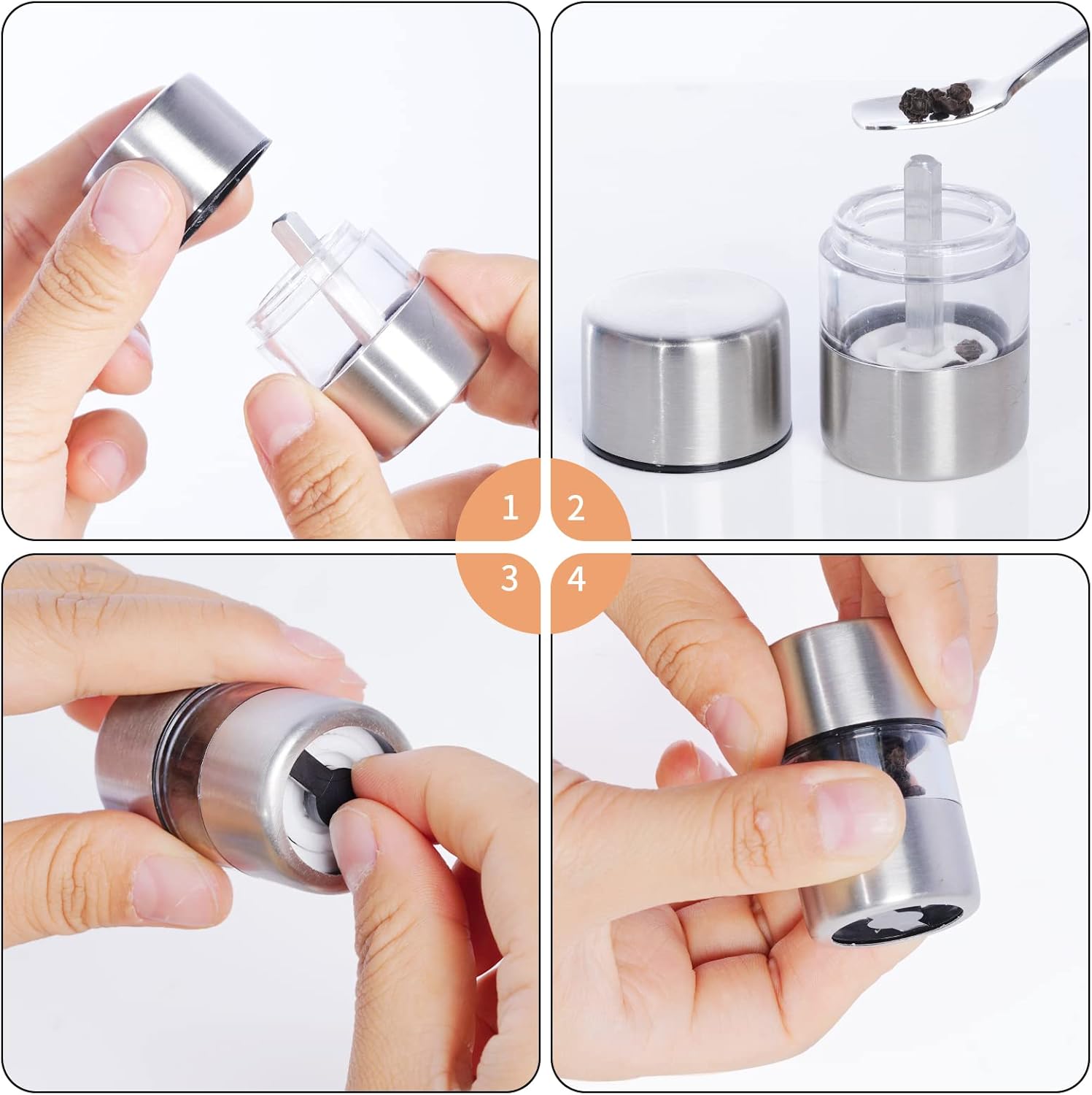 4Pcs transparent compact portable 22inches Salt Pepper grinder set