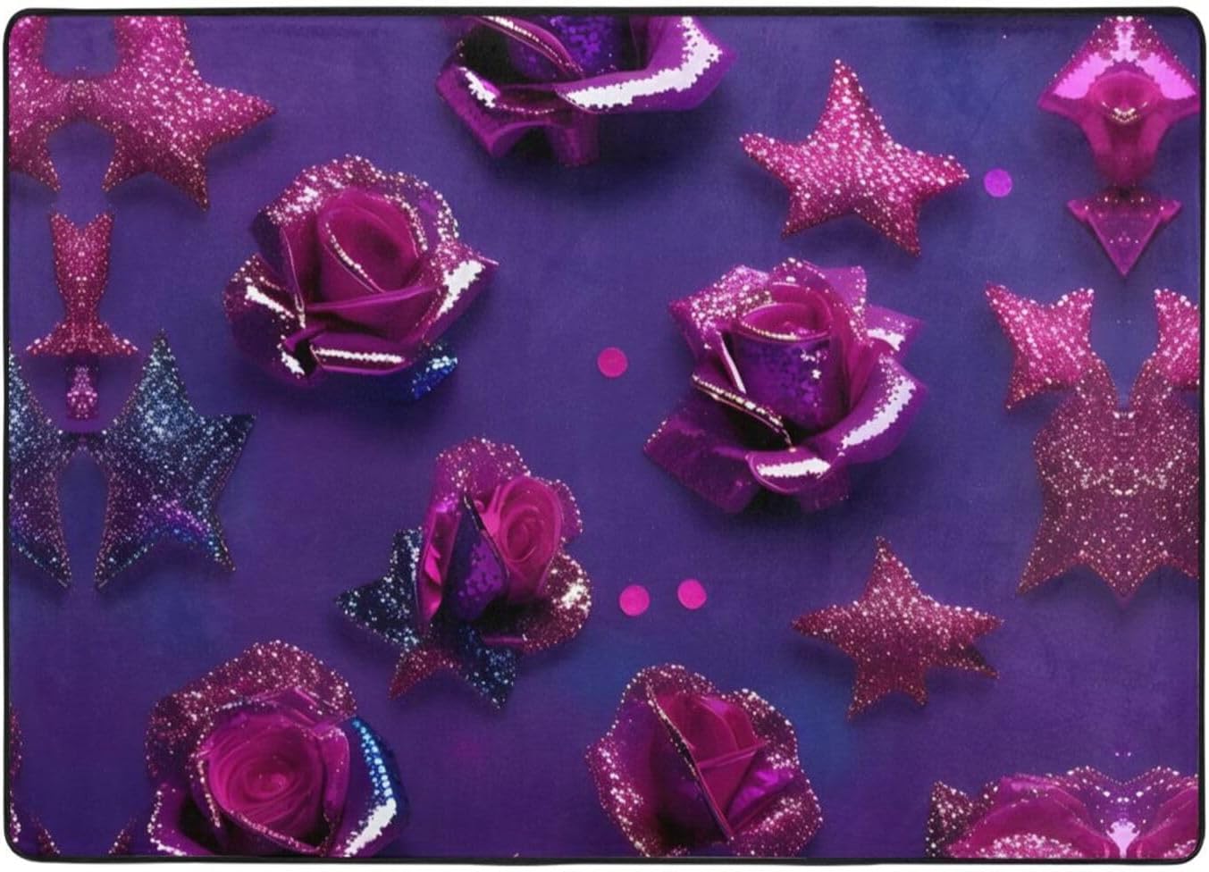 Breaux Glitter Sequin Rose Print Non-Slip Floor Mat 80x58 In
