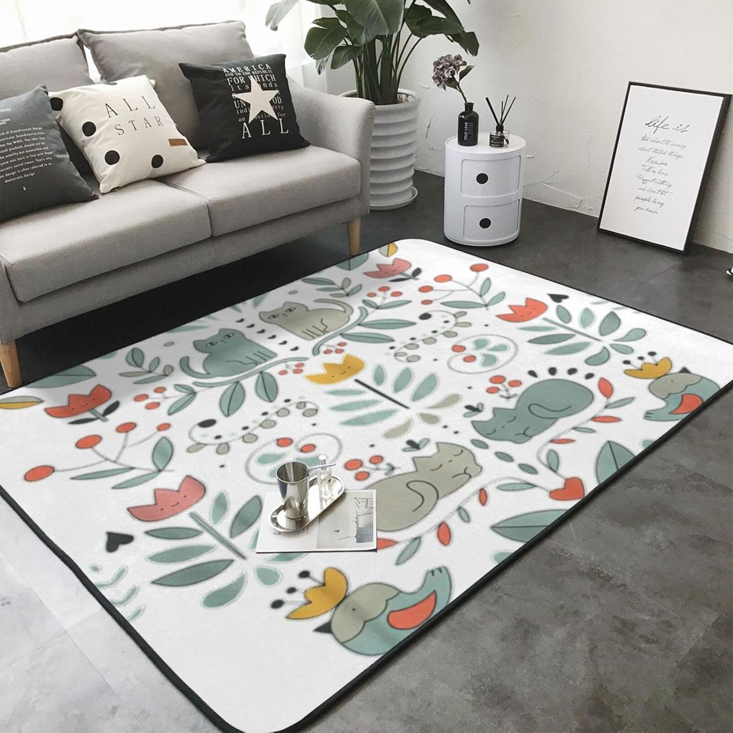 Funny Cats Birds and Flowers Non-Slip Floor Mat