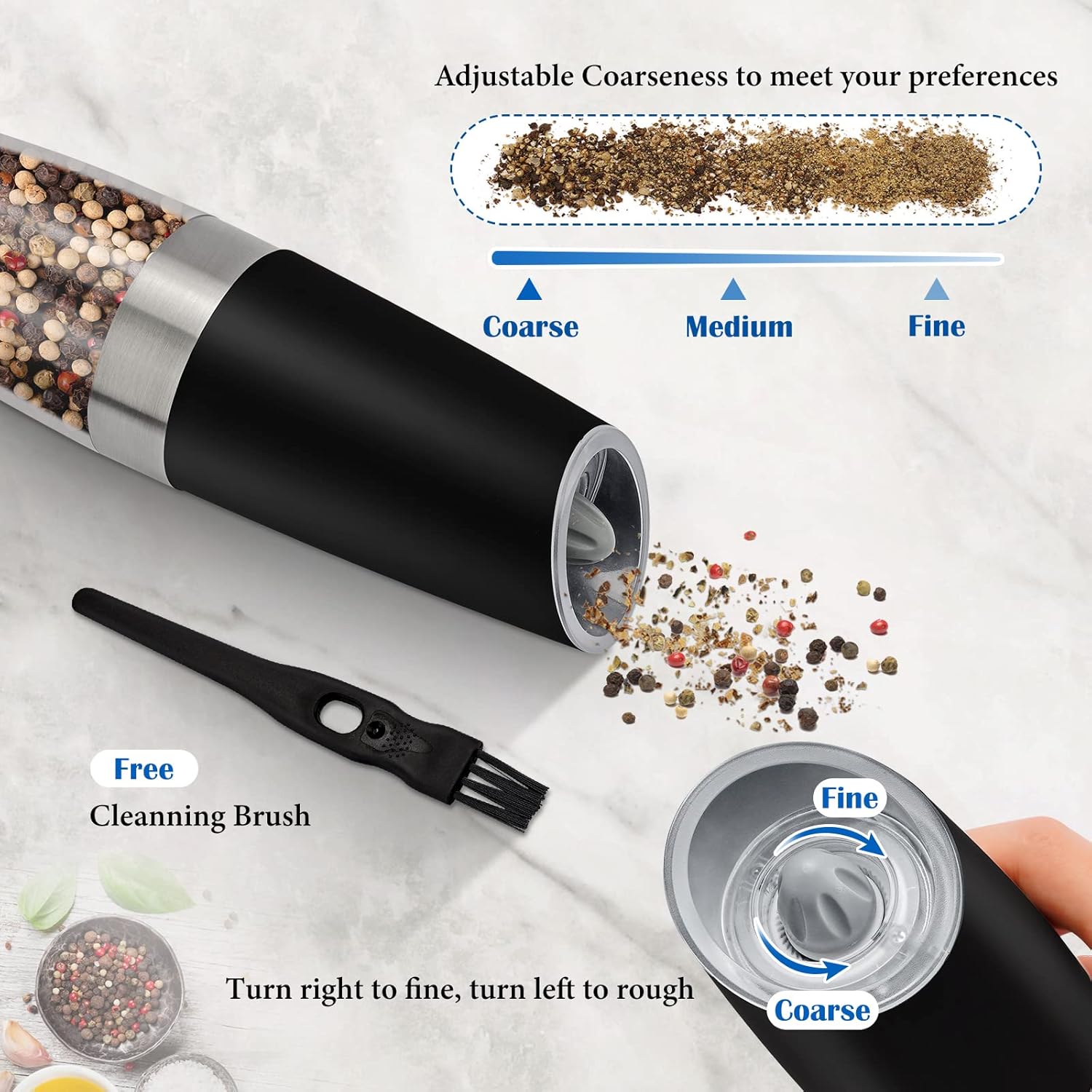 MOVNO Gravity Electric Pepper Salt Grinder Set with LED Light