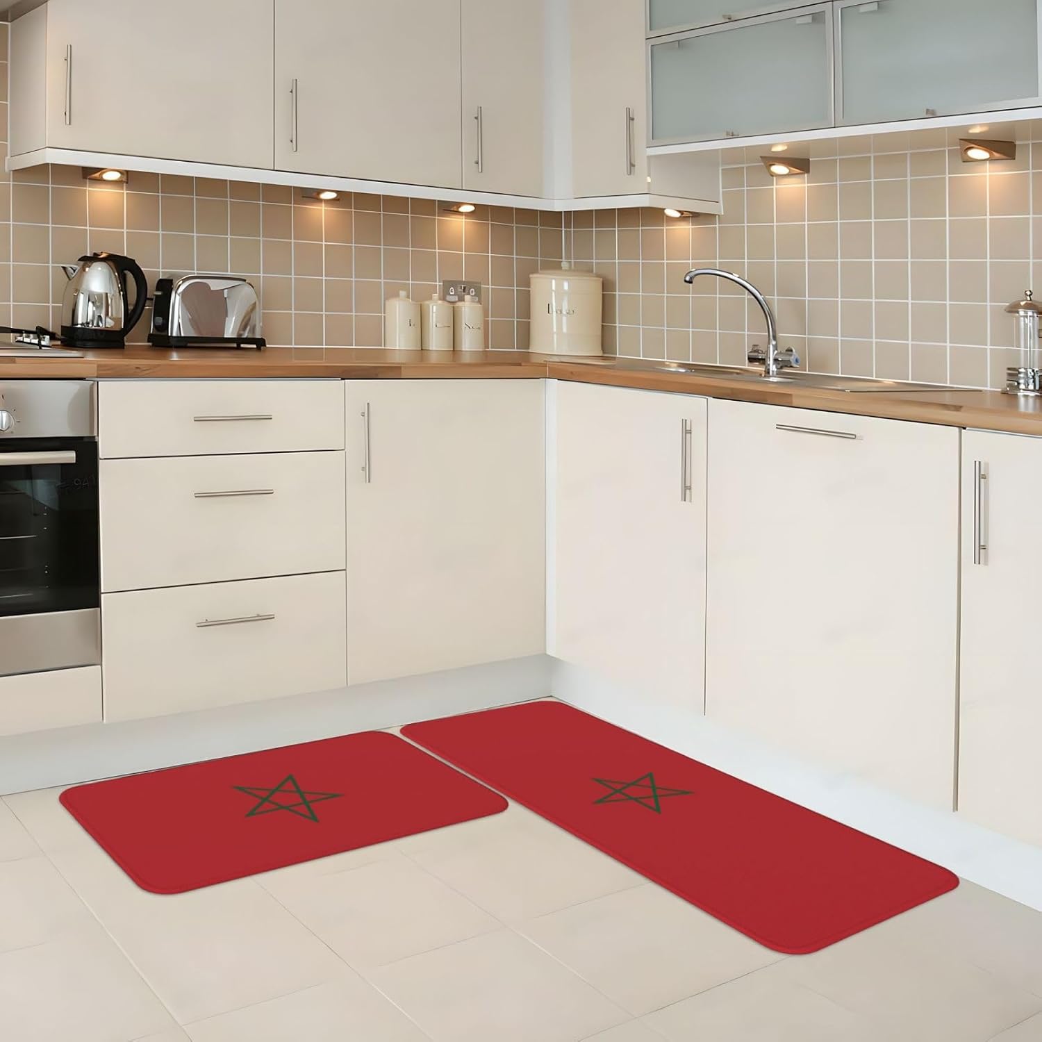 Moroccan Kitchen Mat Set - 4-Piece Non-Slip Waterproof Durable Kitchen Rugs