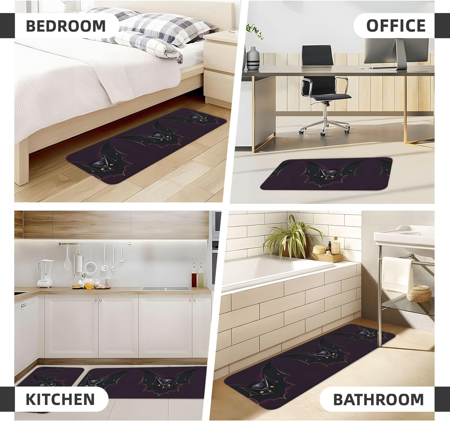 Black Ghost Bat Print Kitchen Mats 2 Sets