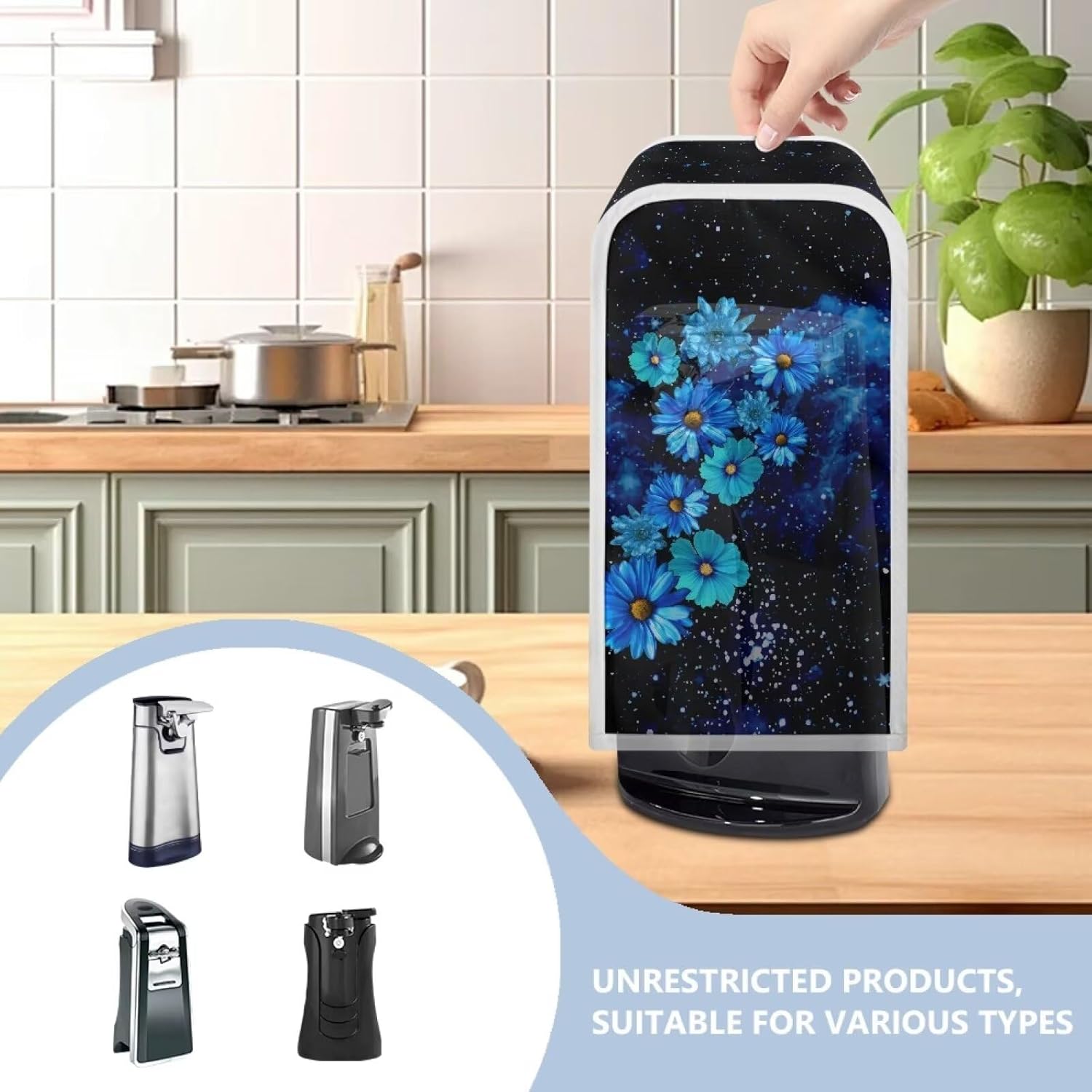 Kathyboom Blue Flowers Can Opener Dust Cover Water Resistant Machine Washable