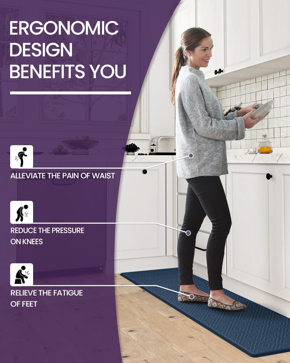 DEXI Kitchen Mat Non-Slip Anti-Fatigue Soft Durable