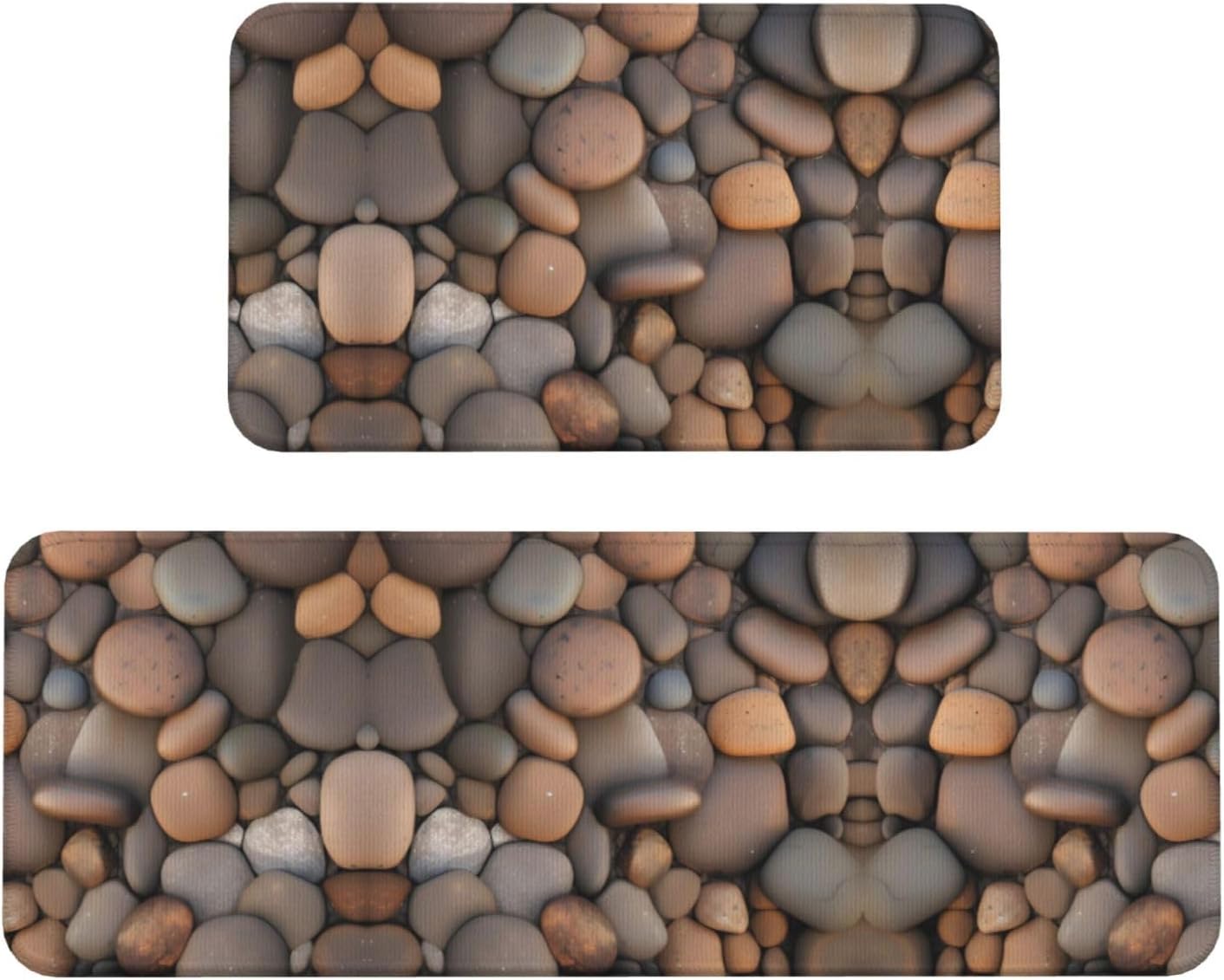 Pebbles in The Beach Print Two-Piece Kitchen Mat Set