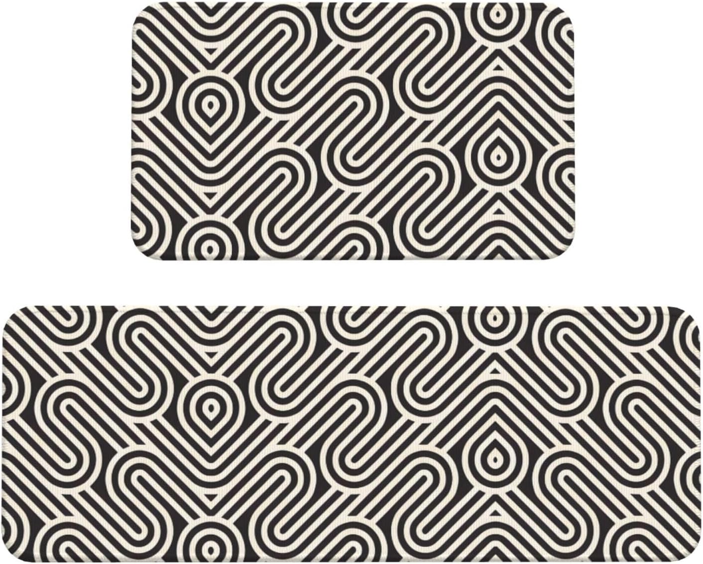 JxWCher Black Curved Kitchen Rugs Durable Non-Slip Waterproof Ergonomic Design 2-Pack