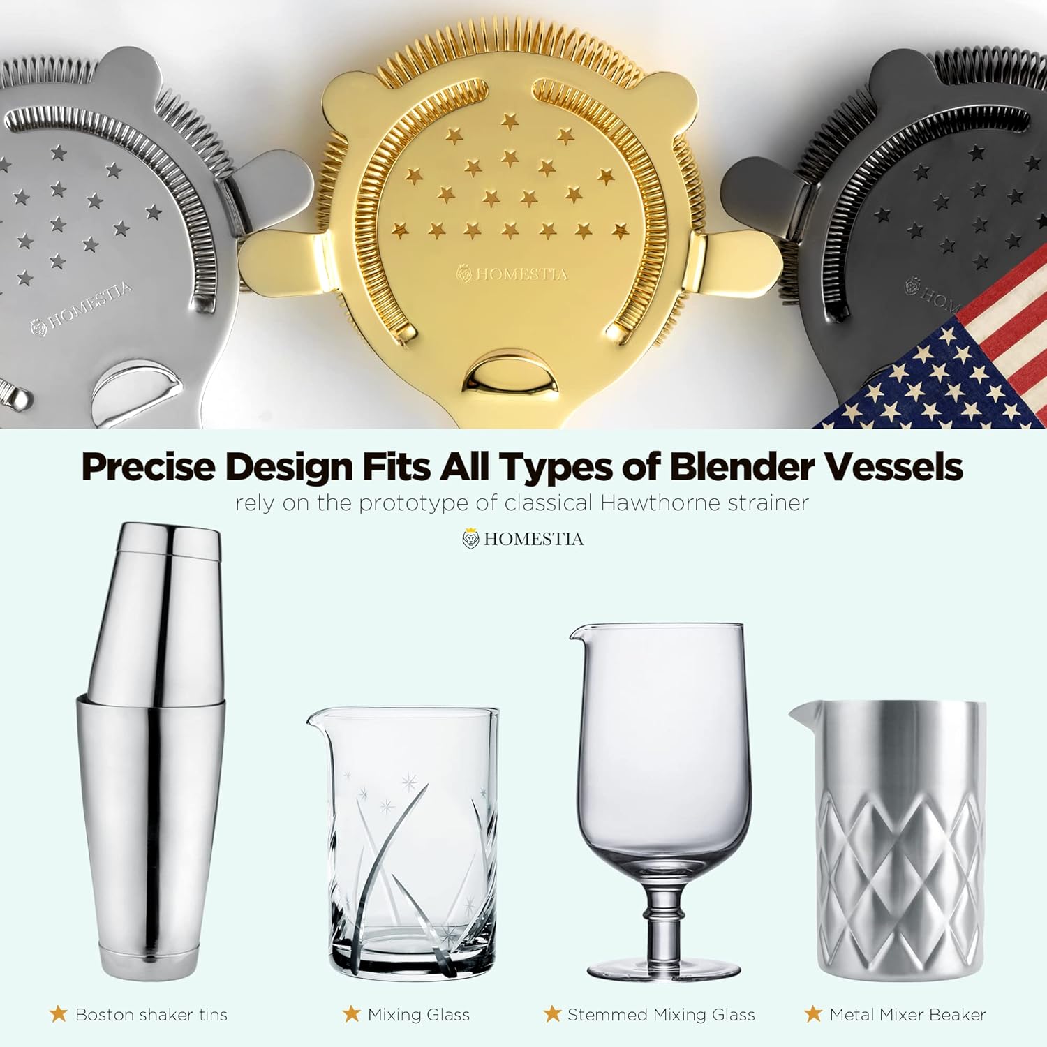 Homestia 304 Stainless Steel Cocktail Strainer for Drinks