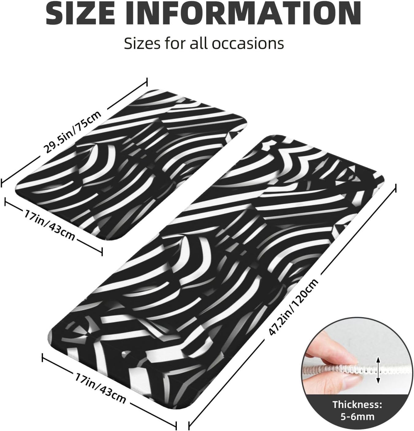 JxWCher Black and White Lines Print Kitchen Mats