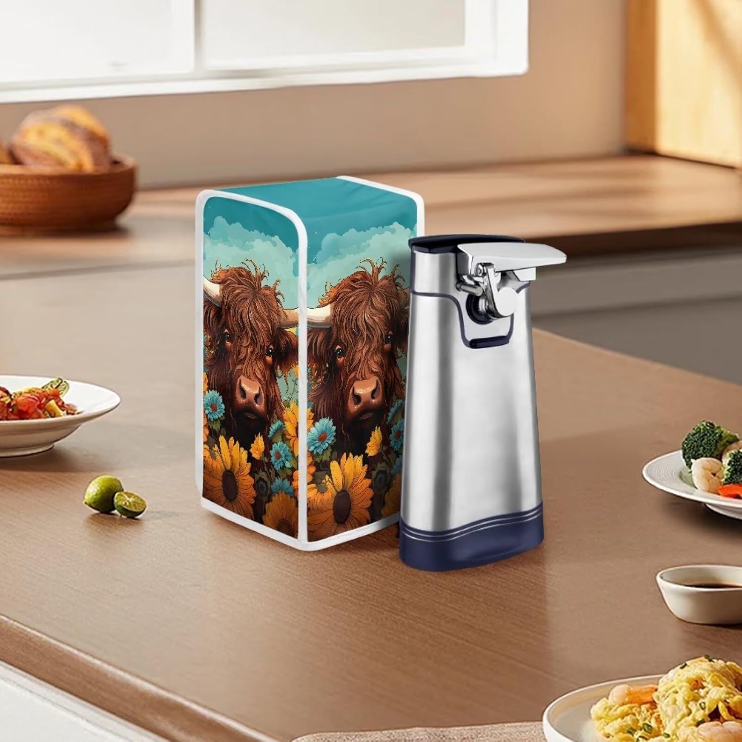 ZOUTAIRONG Sunflower Cattle Electric Can Opener with Waterproof Dust Cover