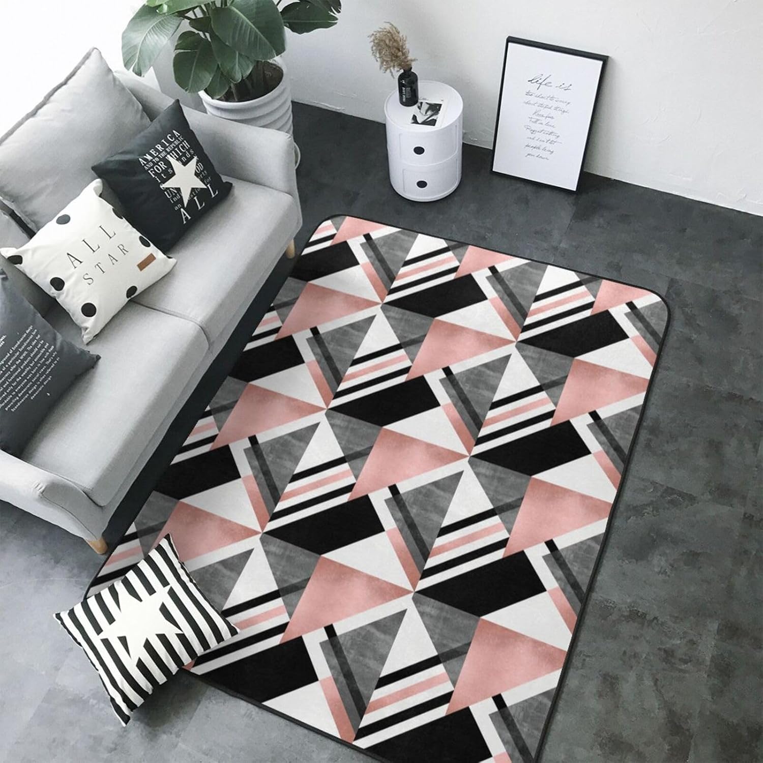 Breaux Abstract Triangle Striped Print Non-Slip Floor Mat
