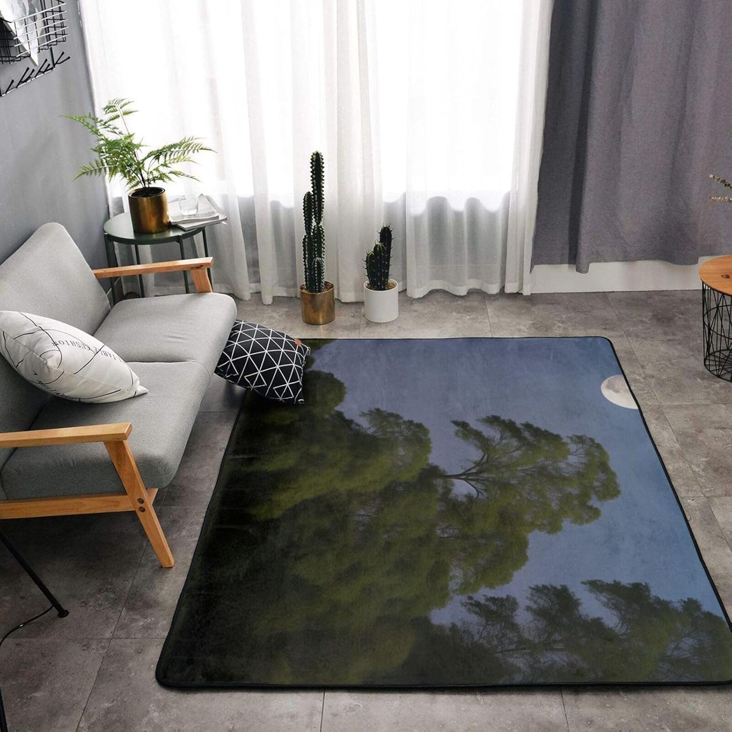 Red Flower and Moon Carpet 63x48in Washable Non-Slip Kitchen Mat